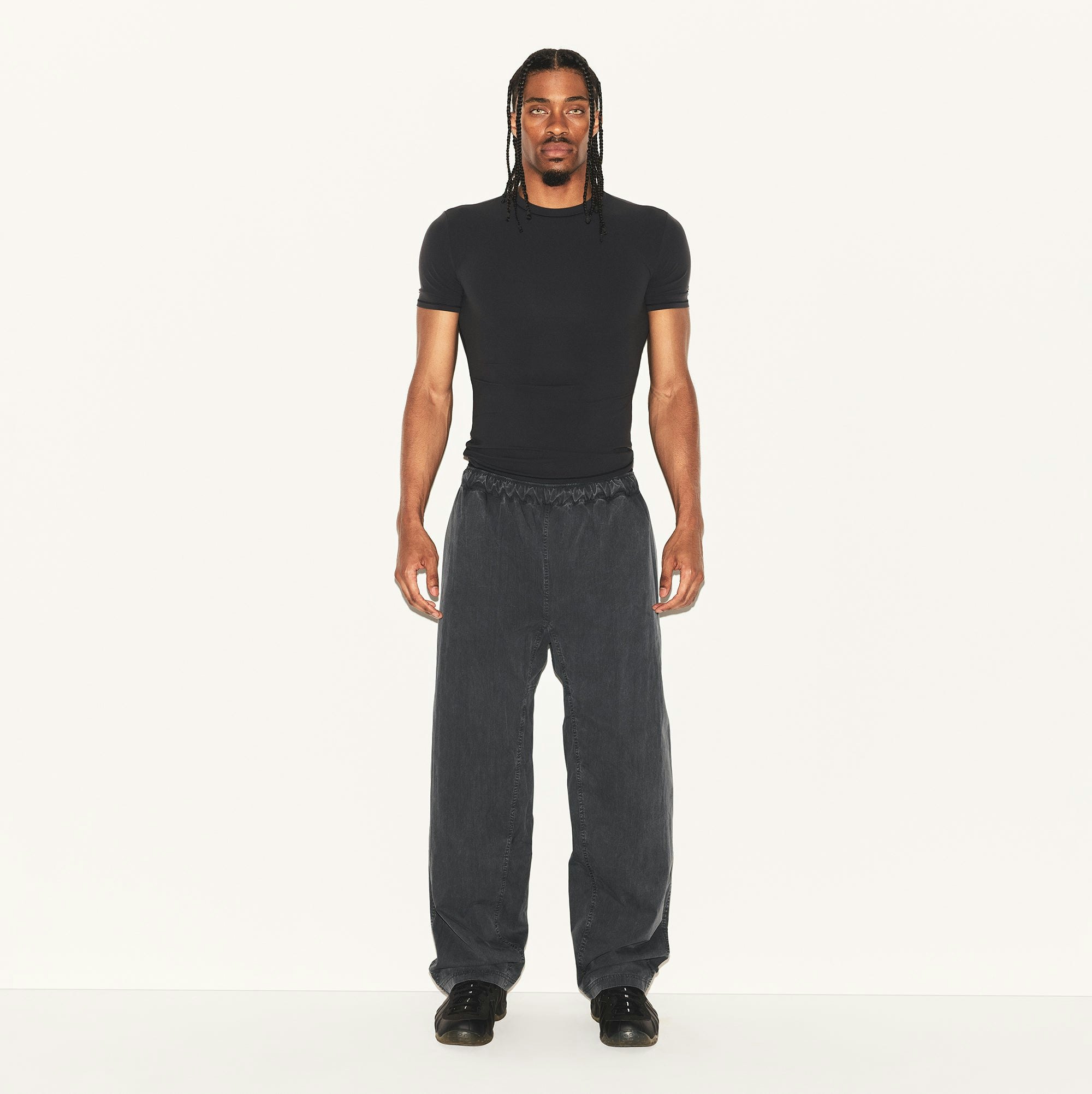 WOVEN MENS KARATE PANT | ASH ON A MODEL FRONT VIEW | FOCUS: 0.0, 1.0, 0.9