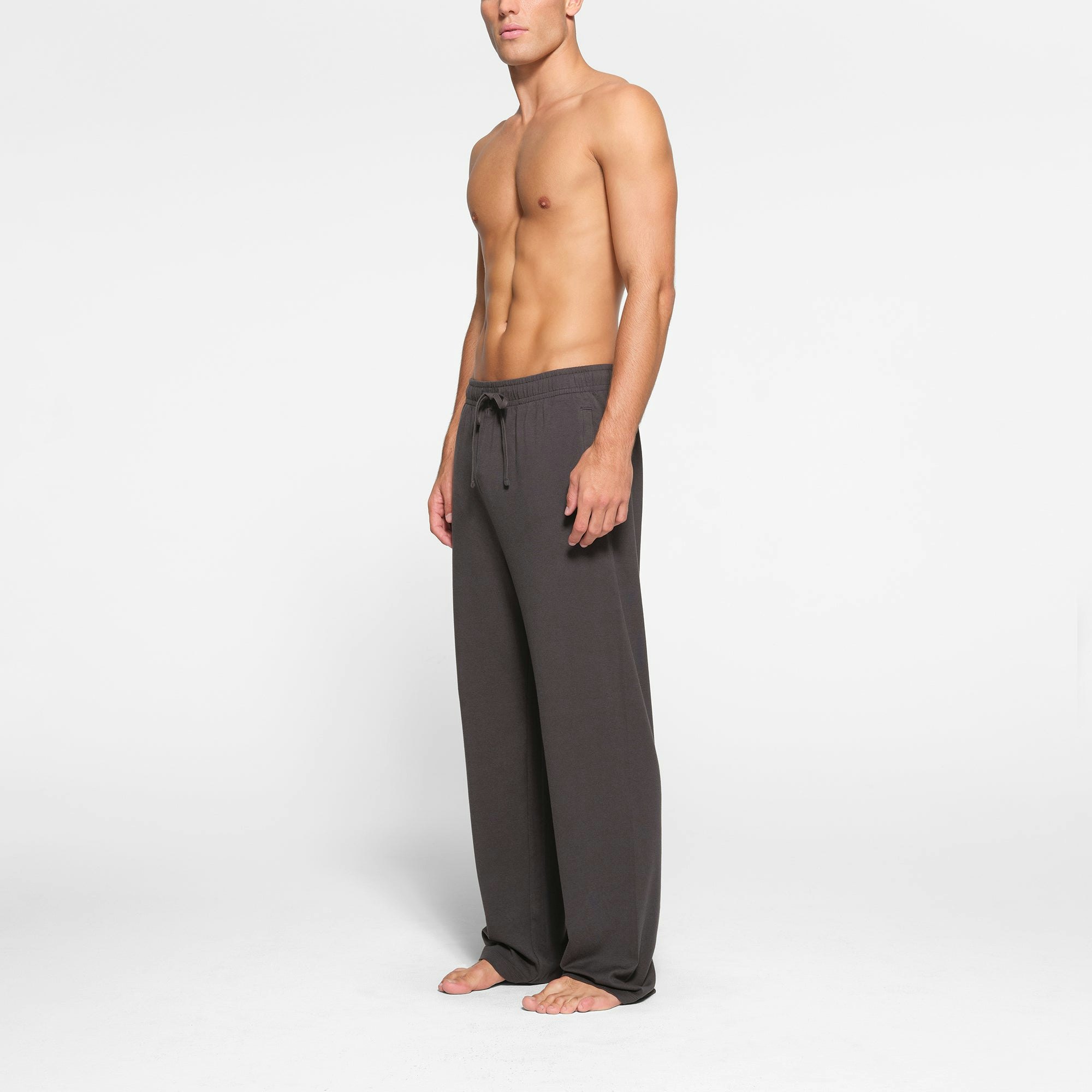 LOUNGE JERSEY MENS RELAXED STRAIGHT LEG PANT | ASH ON A MODEL SIDE VIEW @ | FOCUS: 0.9, 0.1, 0.7