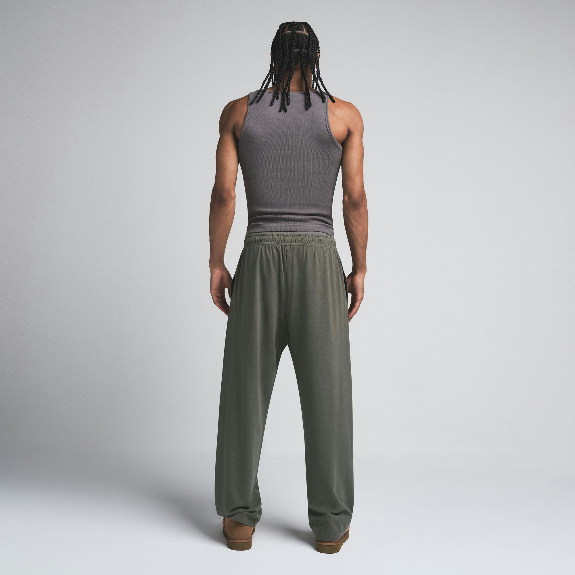 JERSEY LOUNGE MENS RELAXED STRAIGHT LEG PANT | BASIL ON A MODEL FRONT VIEW | FOCUS: 0.0, 1.0, 0.9