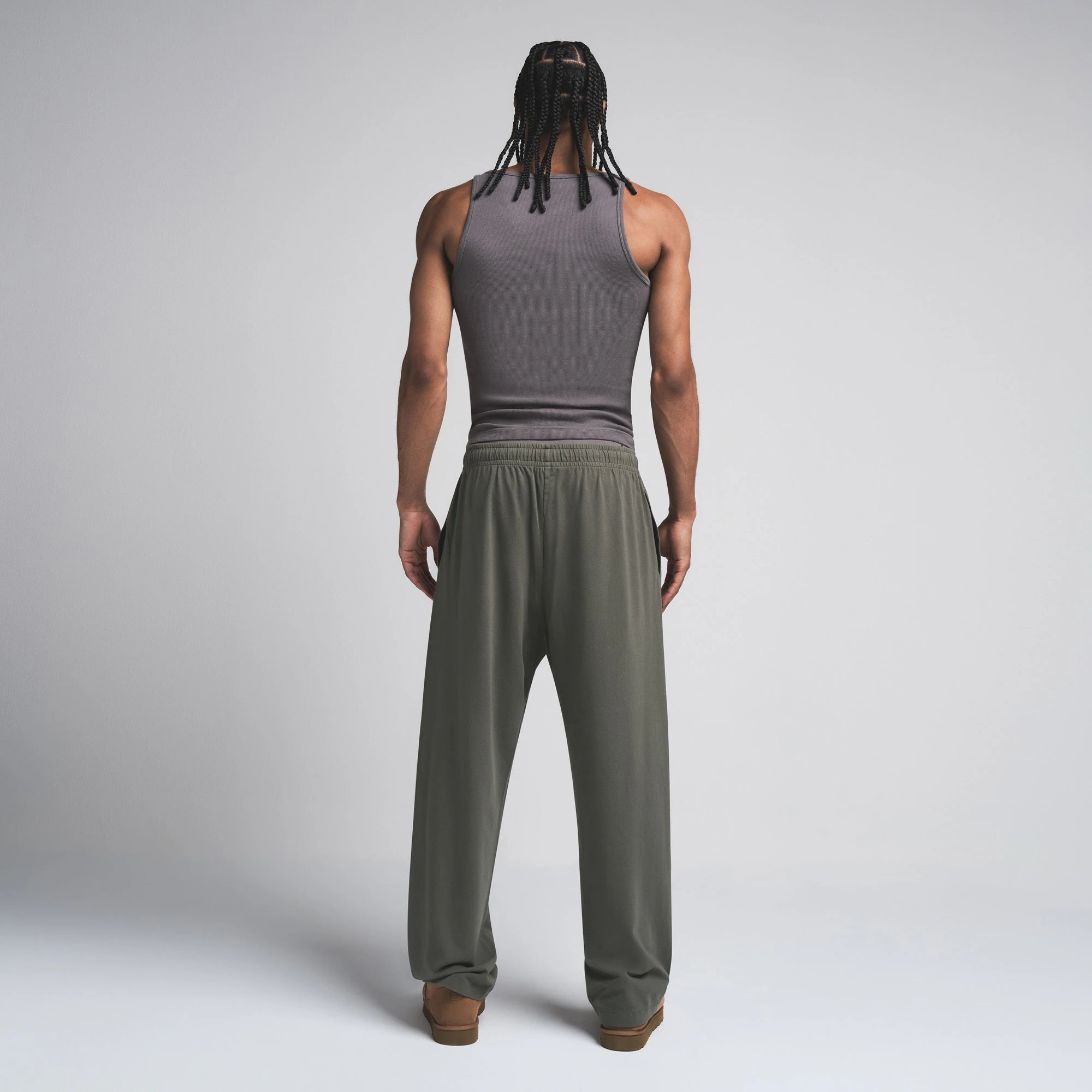 JERSEY LOUNGE MENS RELAXED STRAIGHT LEG PANT | BASIL ON A MODEL FRONT VIEW | FOCUS: 0.0, 1.0, 0.9