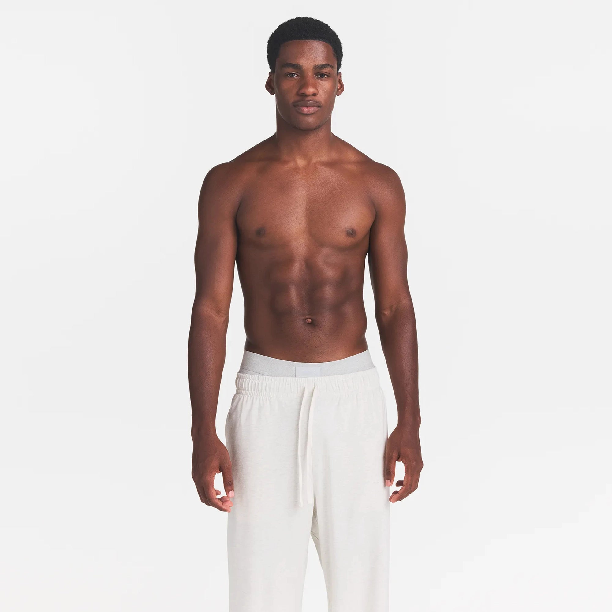 JERSEY LOUNGE MENS RELAXED STRAIGHT LEG PANT | CHALK HEATHER ON A MODEL FRONT VIEW @ | FOCUS: 0.0, 1.0, 0.9