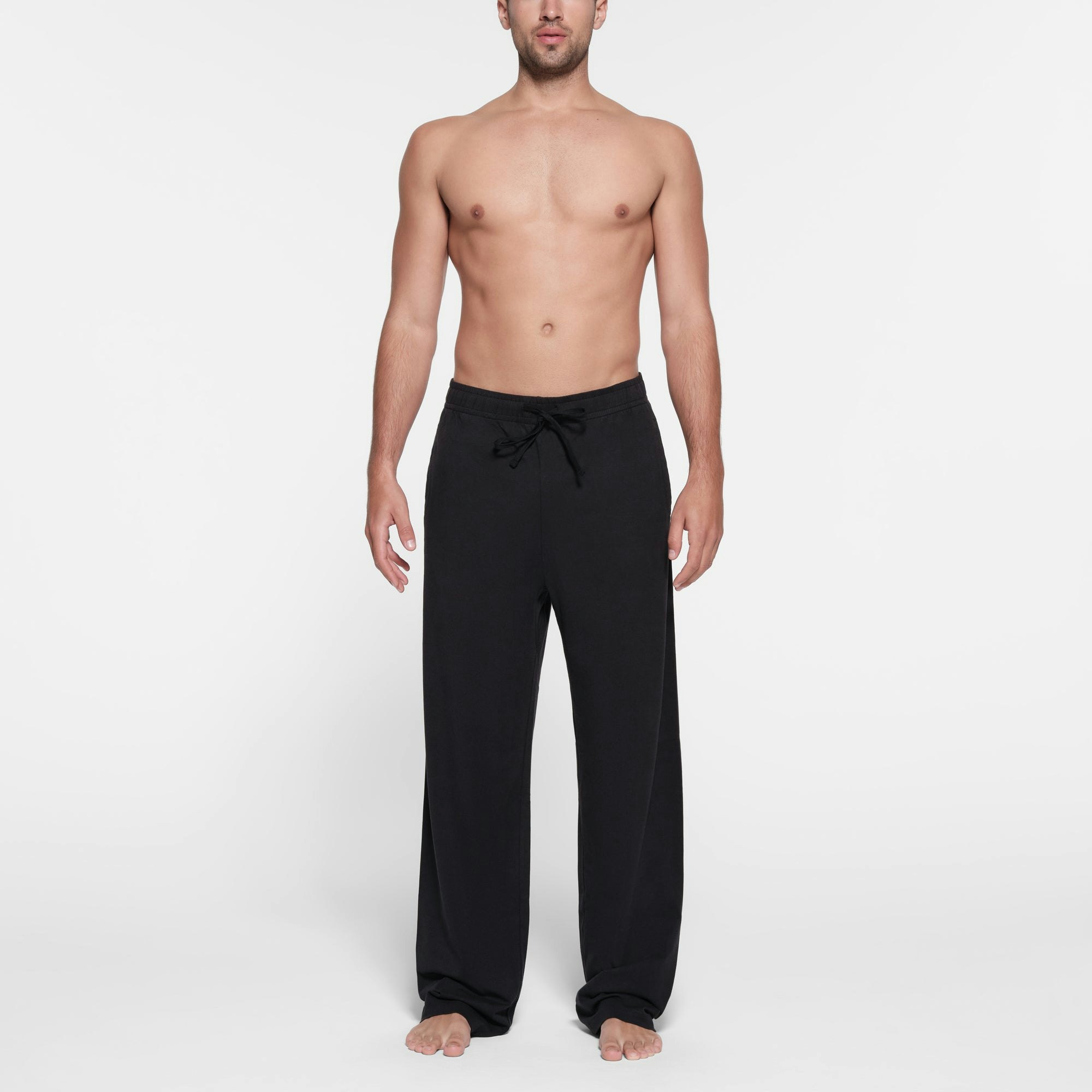 JERSEY LOUNGE MENS RELAXED STRAIGHT LEG PANT | OBSIDIAN ON A MODEL FRONT VIEW @ | FOCUS: 0.9, 0.1, 0.7