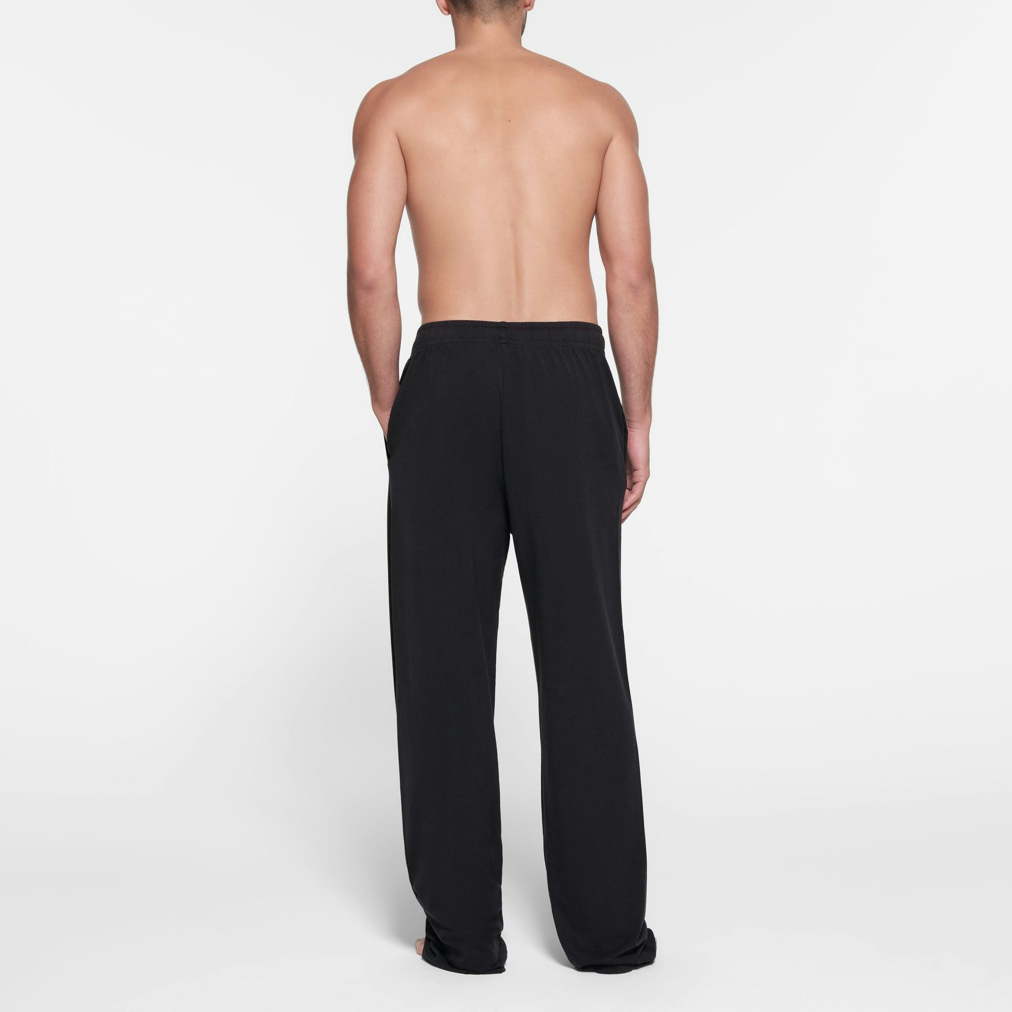 JERSEY LOUNGE MENS RELAXED STRAIGHT LEG PANT | OBSIDIAN ON A MODEL BACK VIEW @ | FOCUS: 0.9, 0.1, 0.7