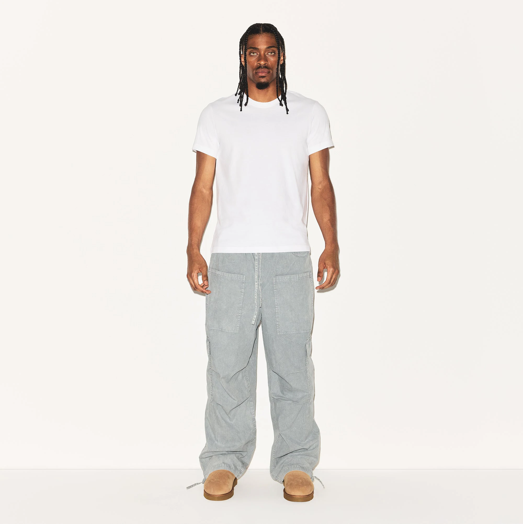 WOVEN MENS CARGO PANT | PACIFIC ON A MODEL FRONT VIEW | FOCUS: 0.0, 1.0, 0.9