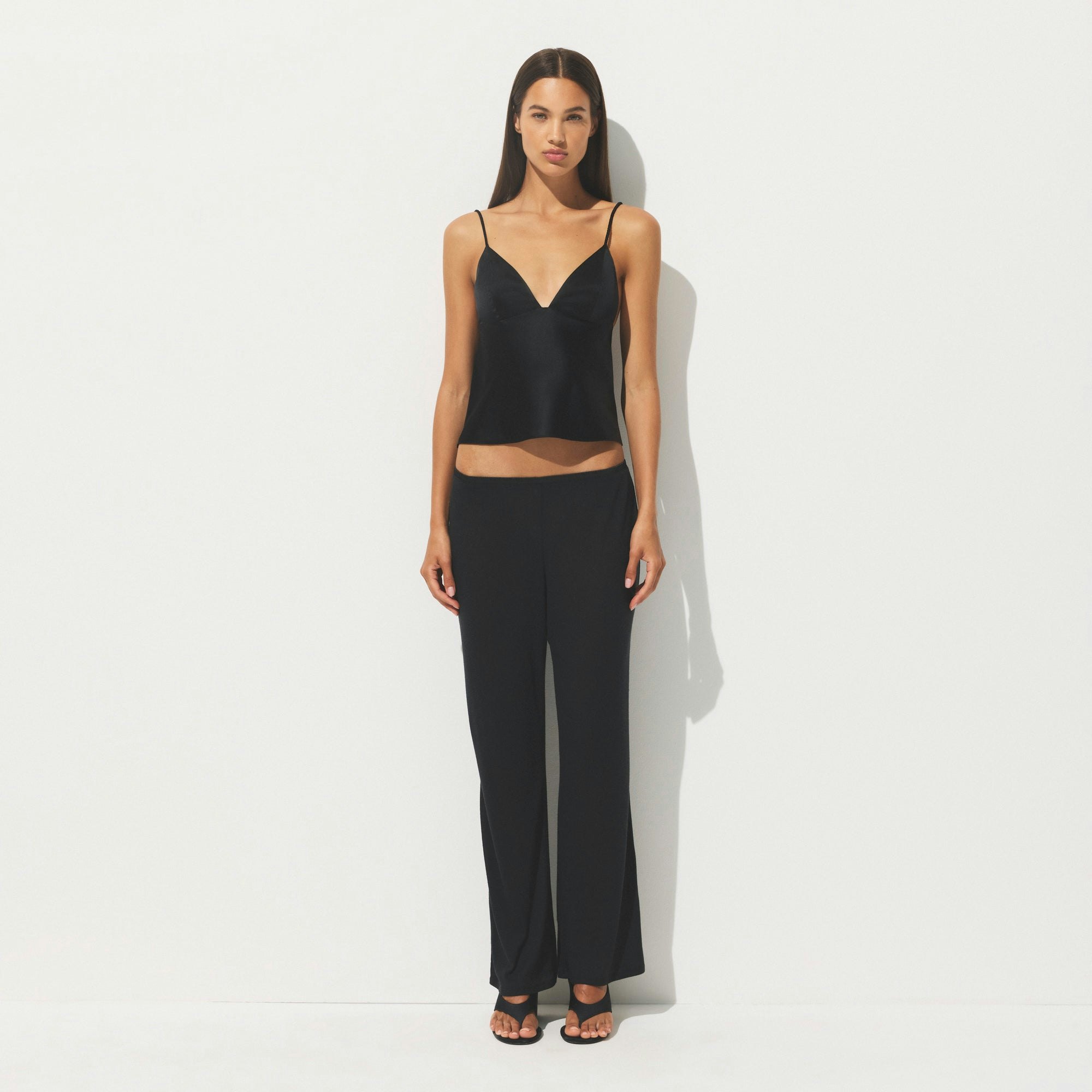 SHEER COTTON LACE SLEEP PANT | SOOT ON A MODEL FRONT VIEW | FOCUS: 0.0, 1.0, 0.9