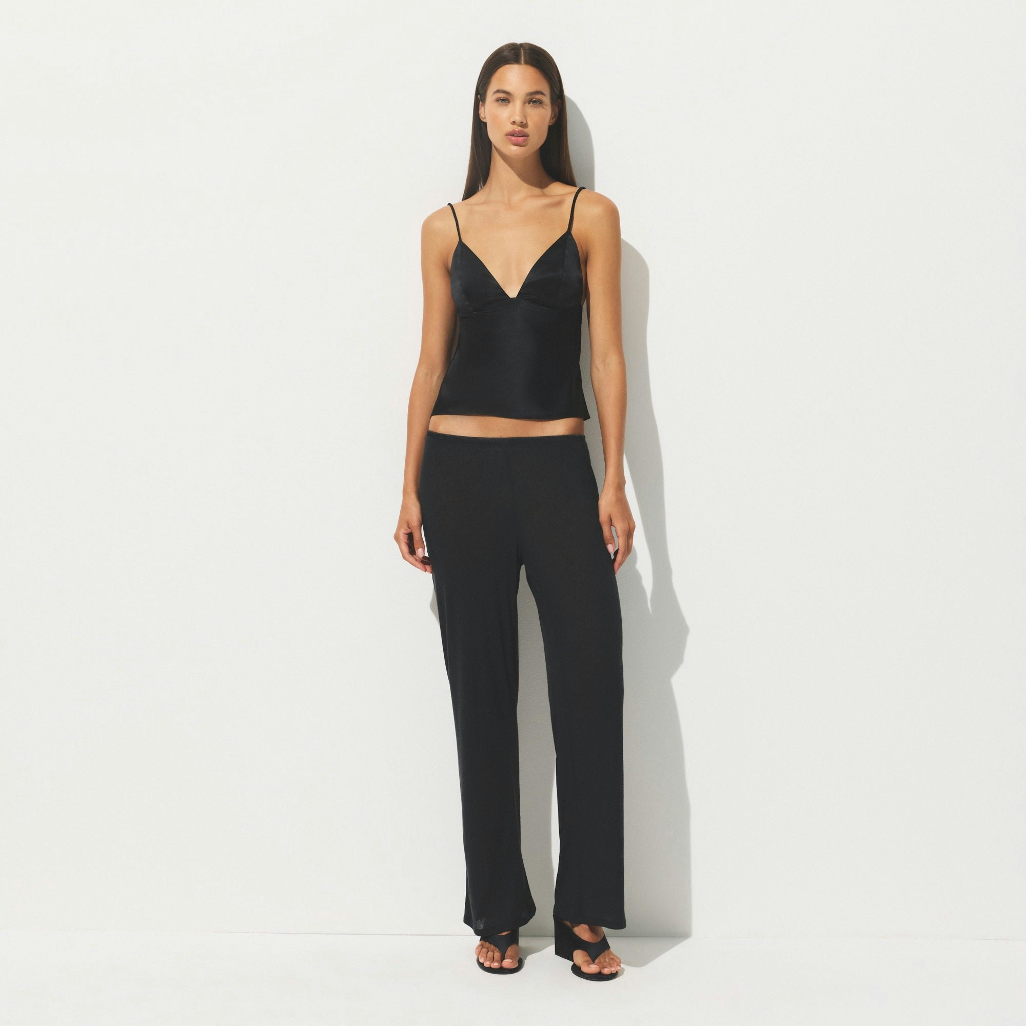 SHEER COTTON LACE SLEEP PANT | SOOT ON A MODEL FRONT VIEW | FOCUS: 0.0, 1.0, 0.9