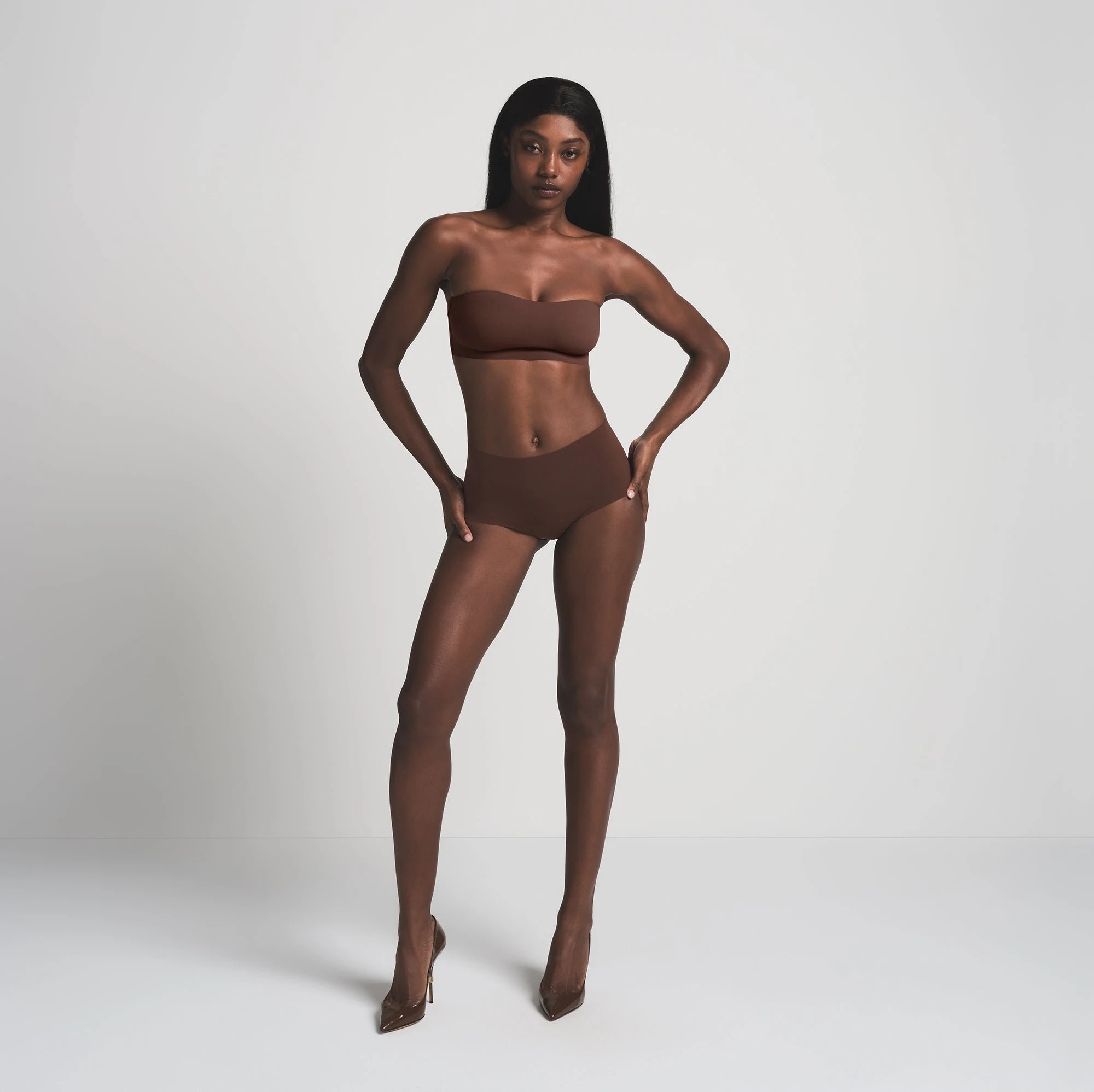NAKED BANDEAU | COCOA ON A MODEL FRONT VIEW