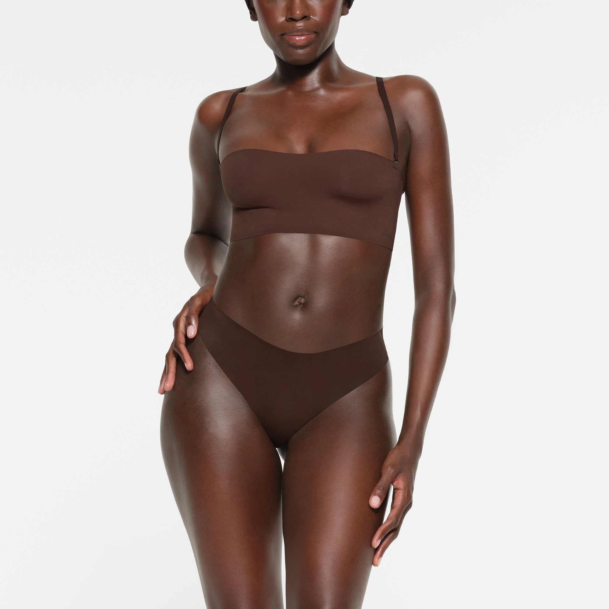 NAKED BANDEAU | COCOA ON A MODEL FRONT VIEW