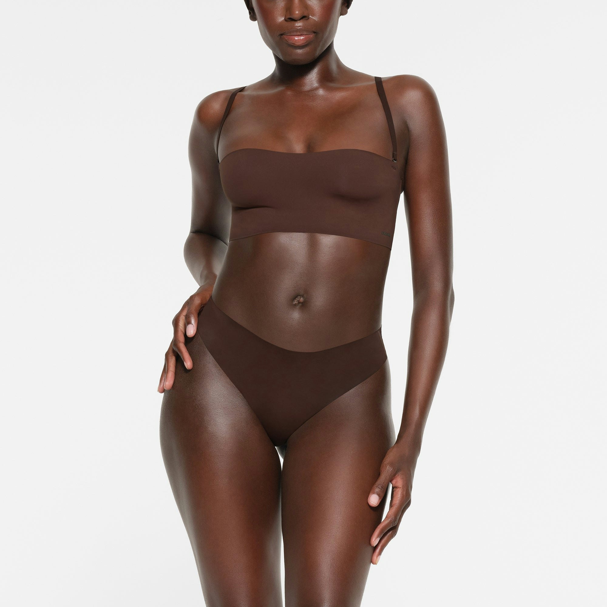 NAKED BANDEAU | COCOA ON A MODEL FRONT VIEW