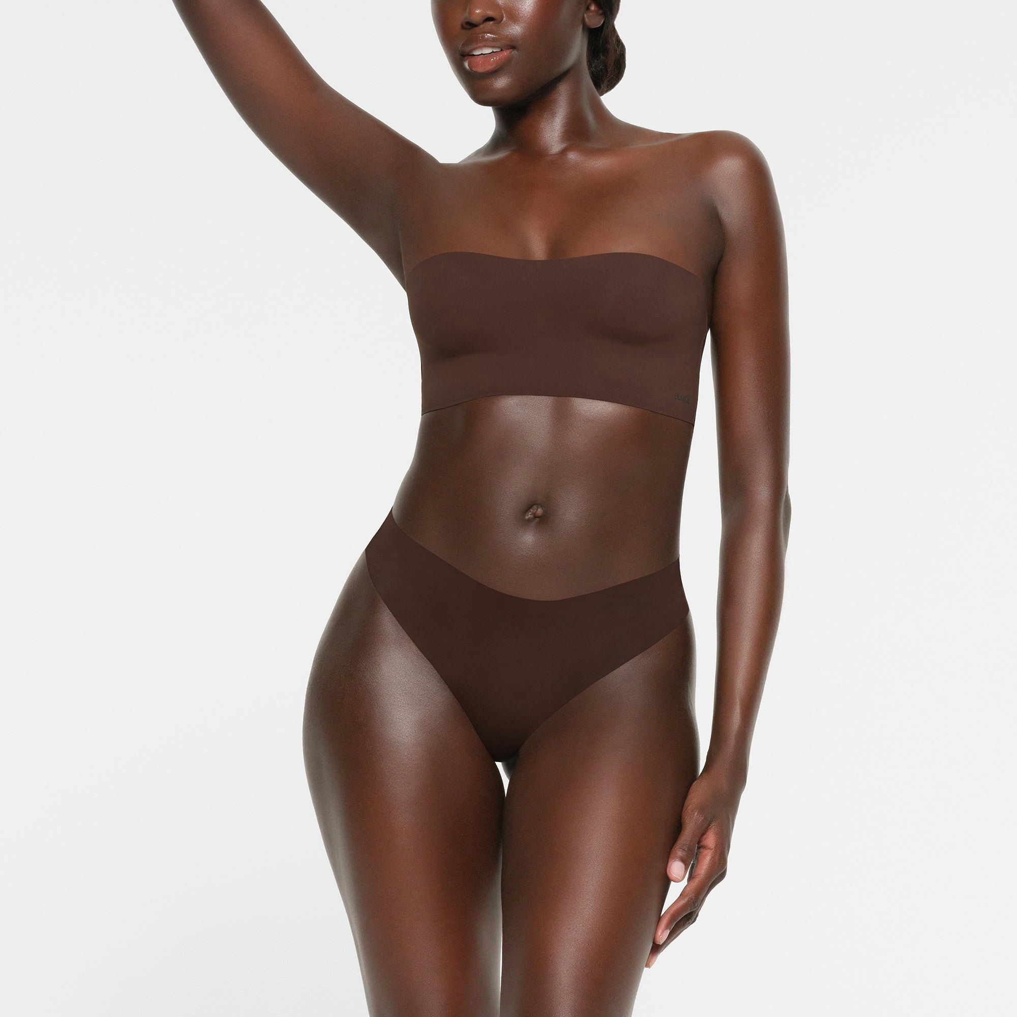 NAKED BANDEAU | COCOA ON A MODEL FRONT VIEW