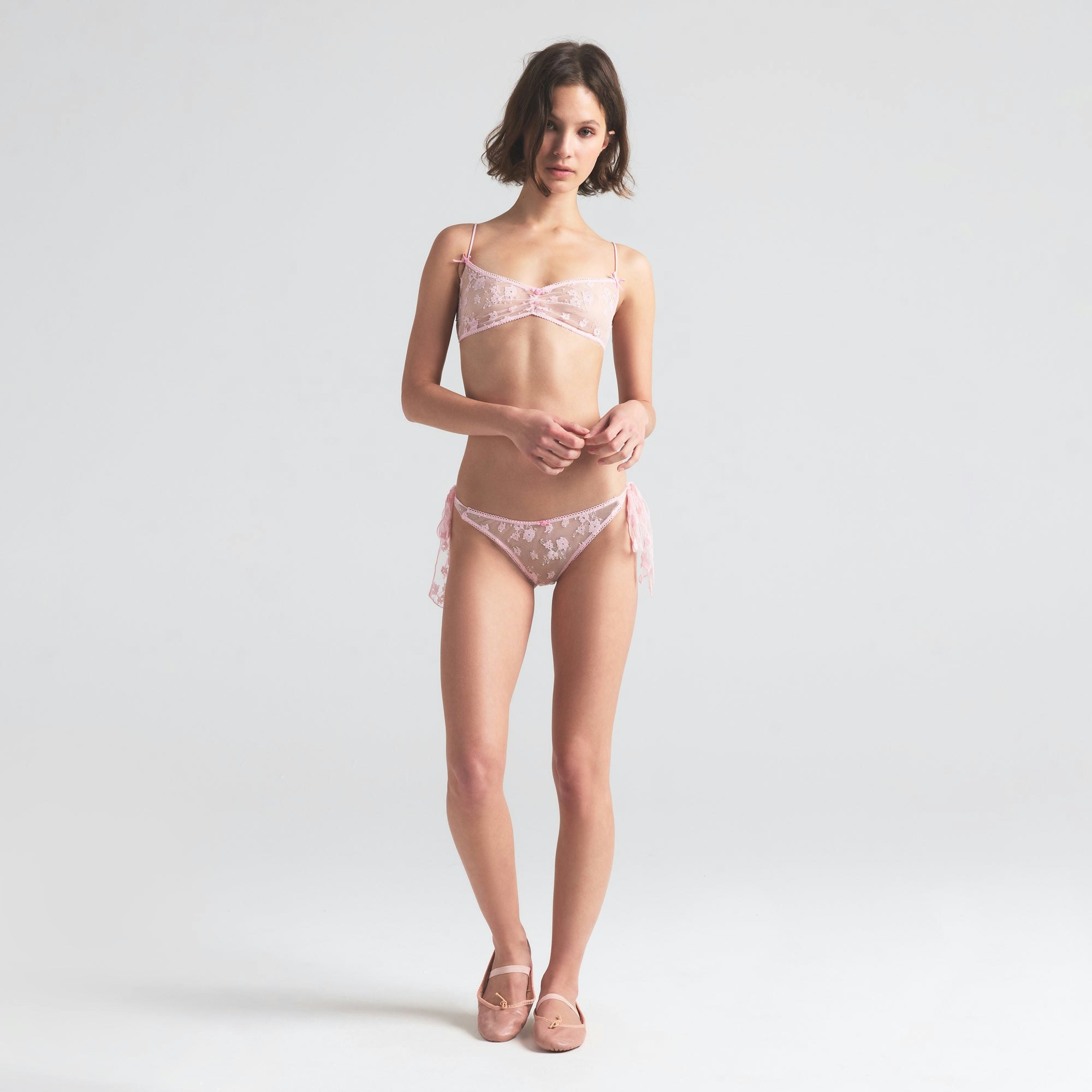 SPRING INTIMATES TIE SIDE BRIEF | CHERRY BLOSSOM TWO TONE ON A MODEL FRONT VIEW | FOCUS: 0.0, 1.0, 0.9