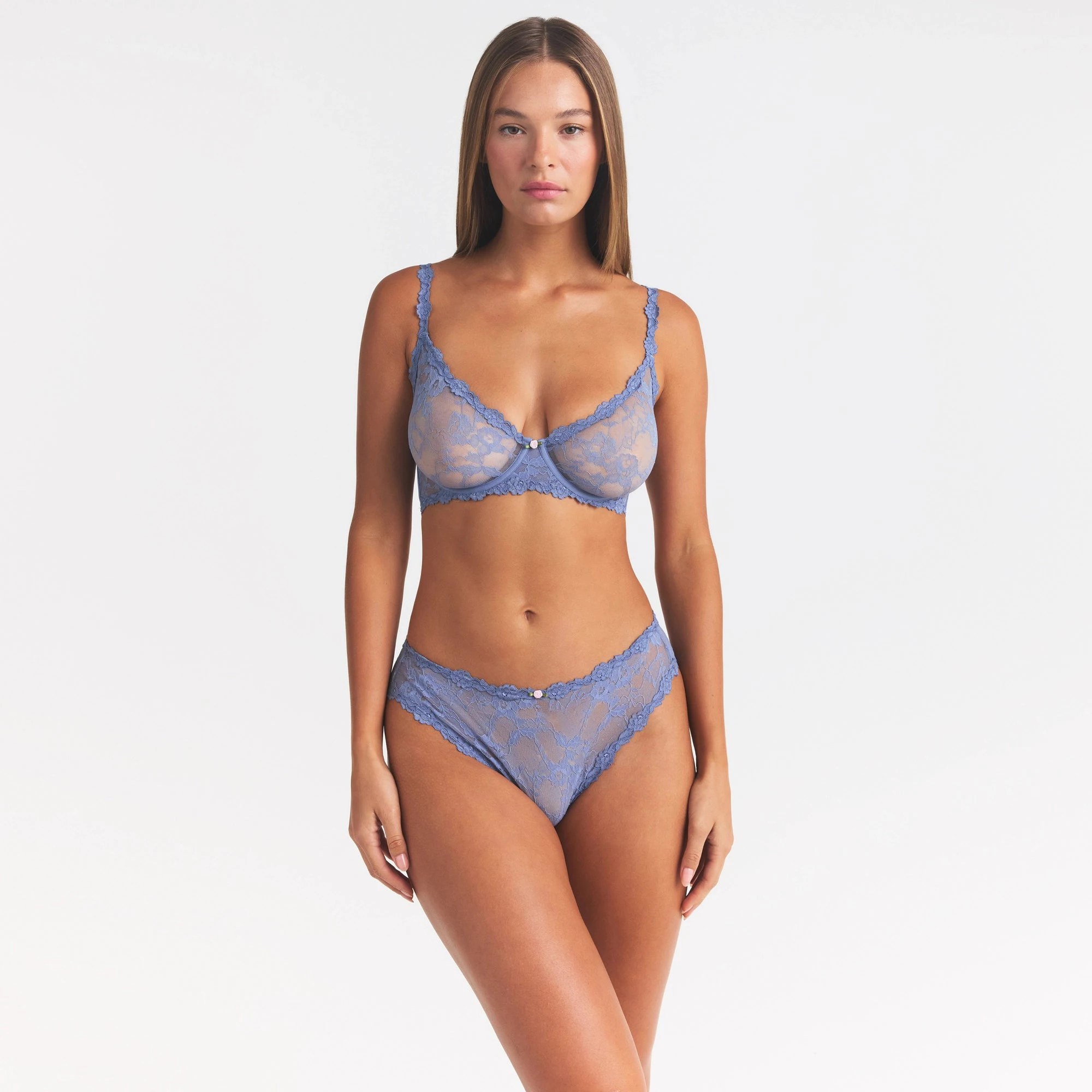 STRETCH LACE BRIEF | SLATE ON A MODEL SIDE VIEW @ | FOCUS: 0.0, 1.0, 0.9