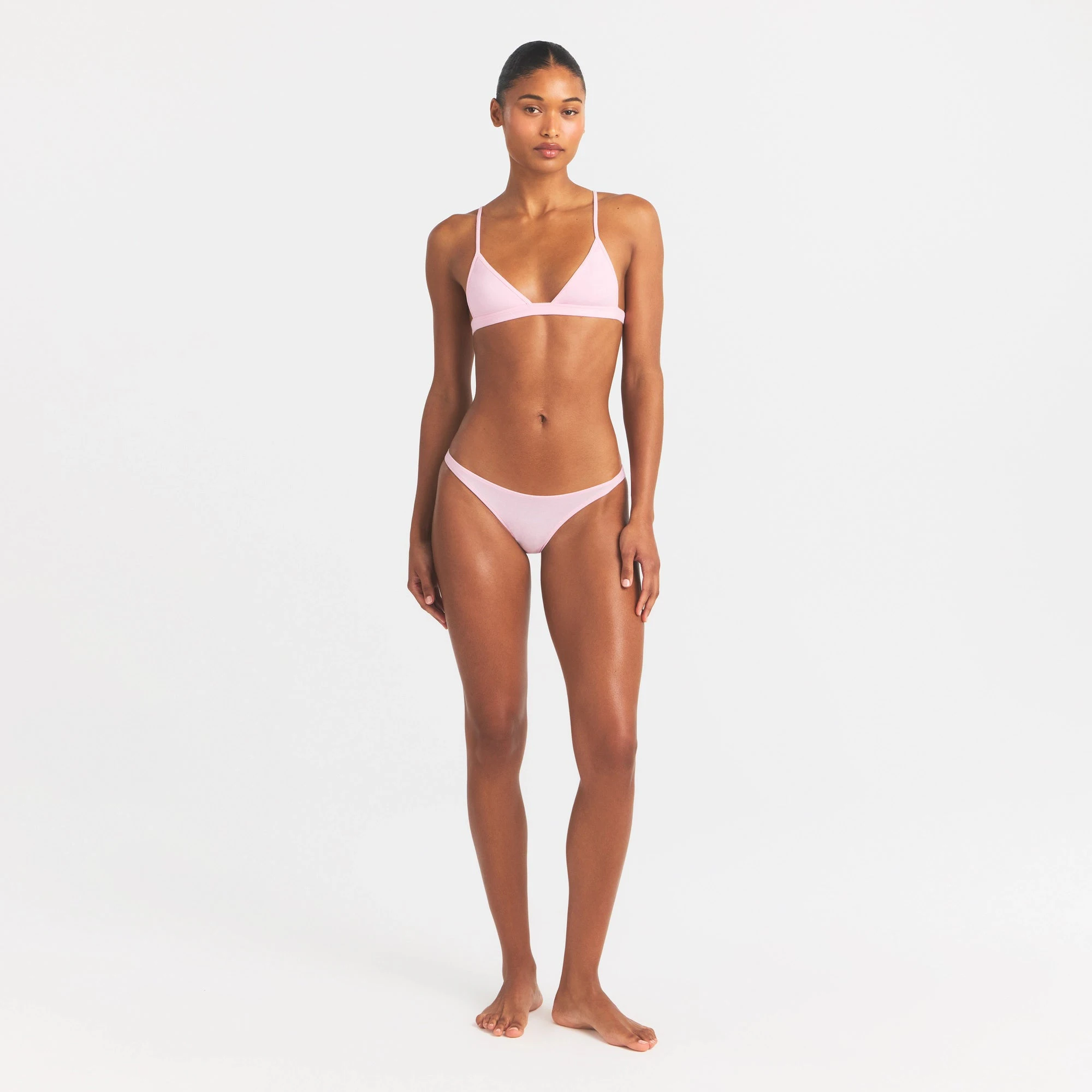 EVERYDAY COTTON TRIANGLE BRALETTE | PEONY ON A MODEL FRONT VIEW @ | FOCUS: 0.0, 1.0, 0.9