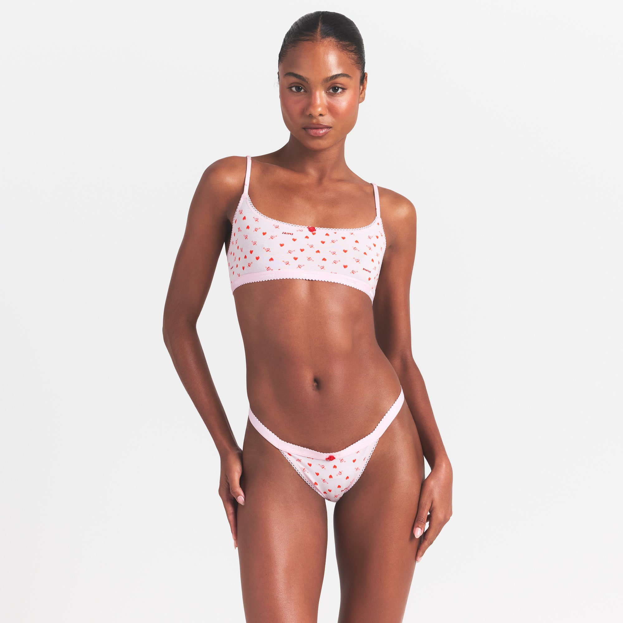 LIGHTWEIGHT COTTON LOGO PICOT SCOOP BRALETTE | BABY PINK ARROWED
