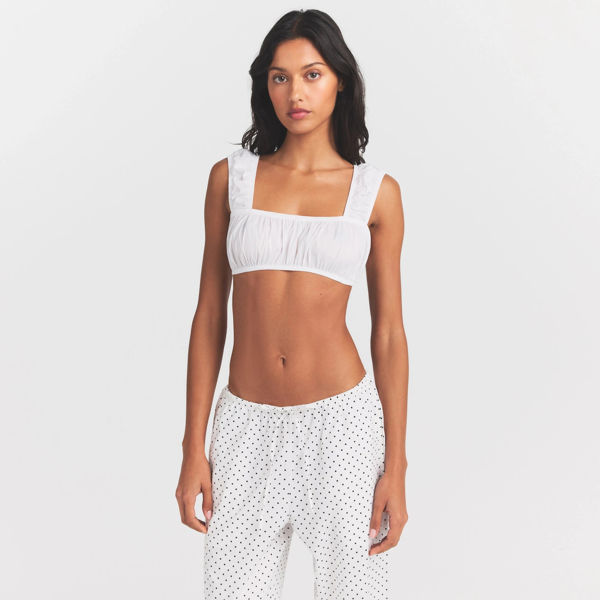 COTTON POPLIN BRALETTE | SNOW ON A MODEL SIDE VIEW