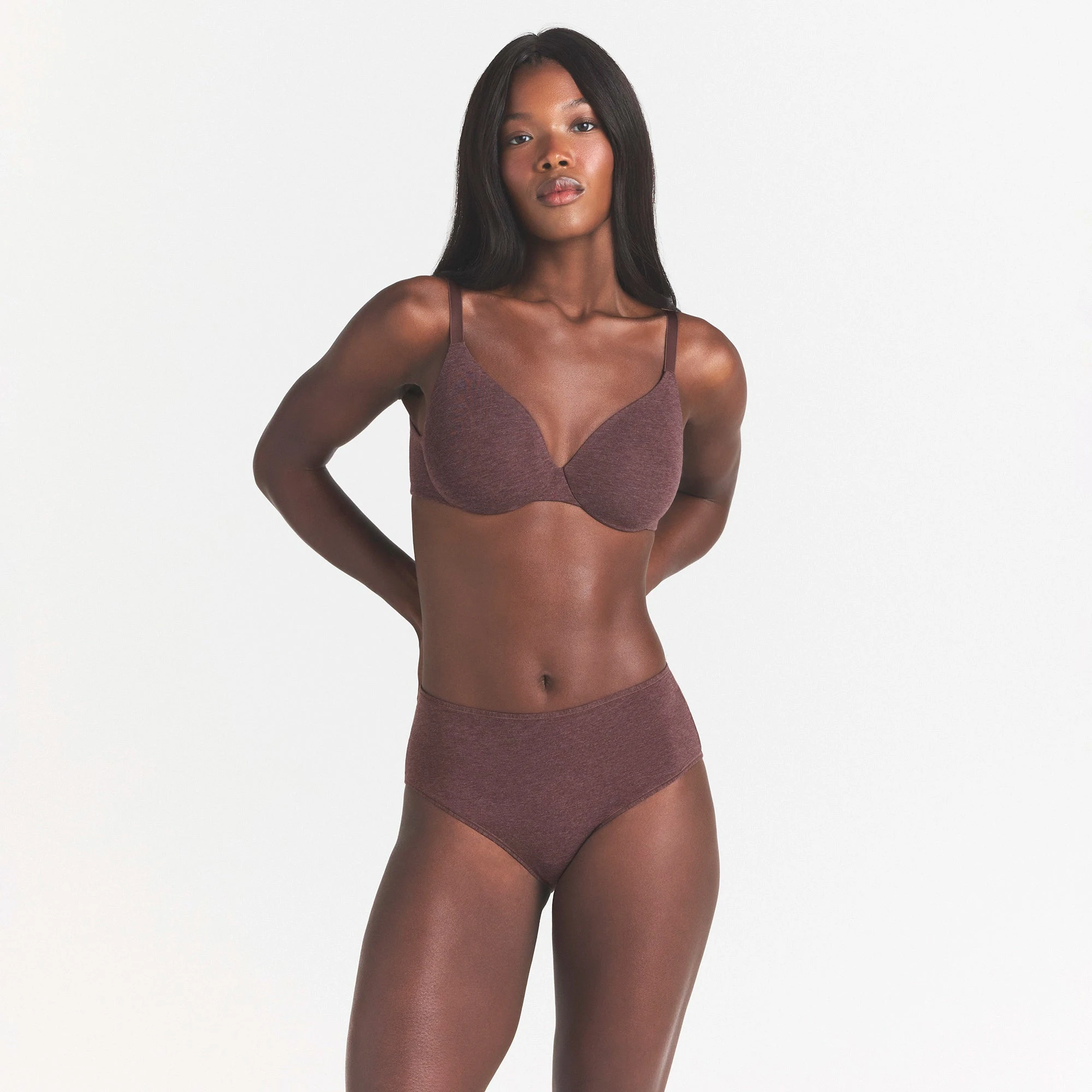 EVERYDAY COTTON FULL COVERAGE BRA | COCOA HEATHER ON A MODEL SIDE VIEW @ | FOCUS: 0.0, 1.0, 0.9