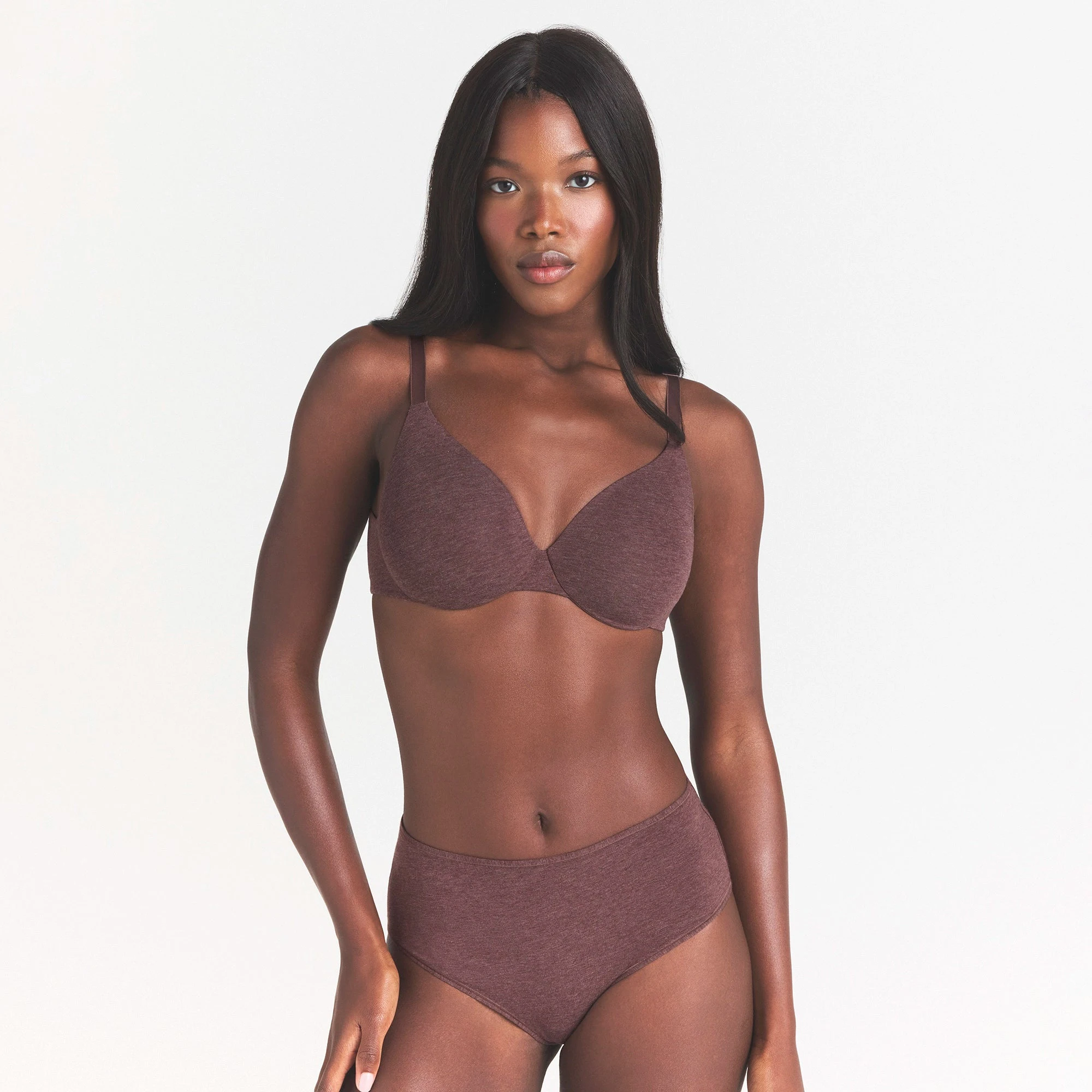 EVERYDAY COTTON FULL COVERAGE BRA | COCOA HEATHER ON A MODEL SIDE VIEW @ | FOCUS: 0.0, 1.0, 0.9