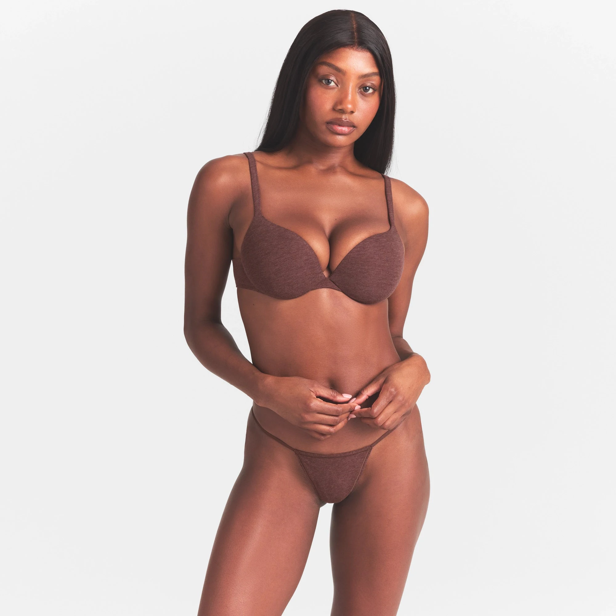EVERYDAY COTTON ULTIMATE TEARDROP PUSH-UP BRA | COCOA HEATHER ON A MODEL SIDE VIEW @ | FOCUS: 0.0, 1.0, 0.9