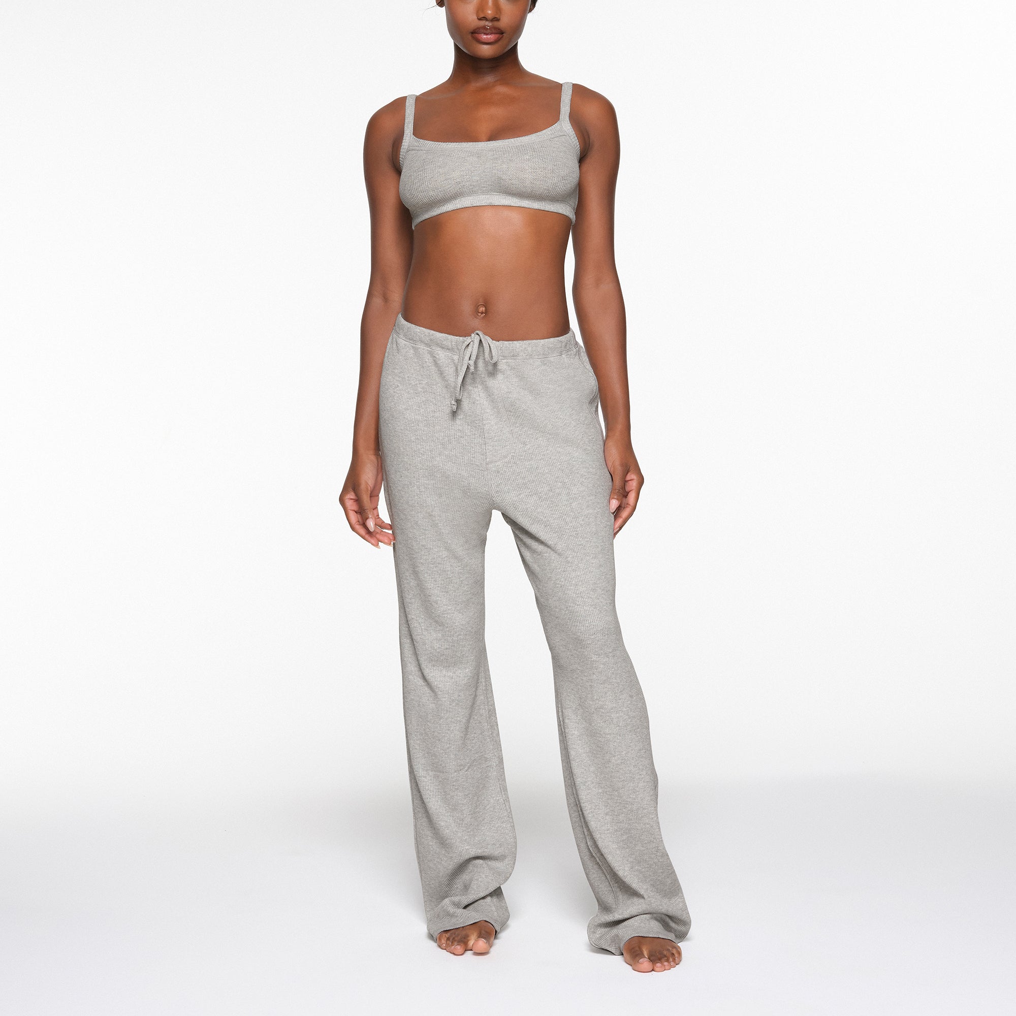 WAFFLE SCOOP BRALETTE WORN BY A MODEL IN FRONT VIEW