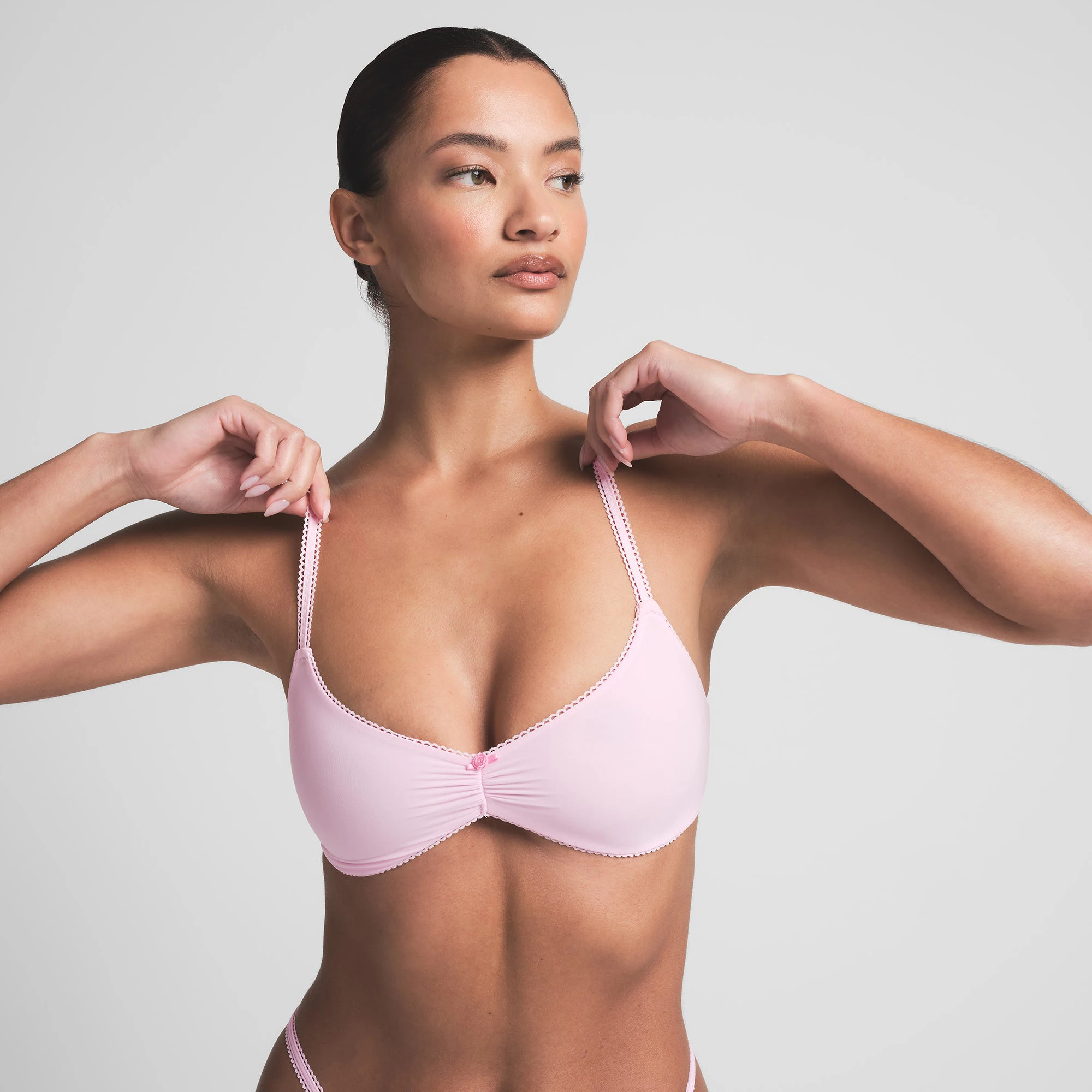 FITS EVERYBODY PICOT SKIMPY SCOOP BRALETTE | CHERRY BLOSSOM TONAL ON A MODEL FRONT VIEW | FOCUS: 0.0, 1.0, 0.9