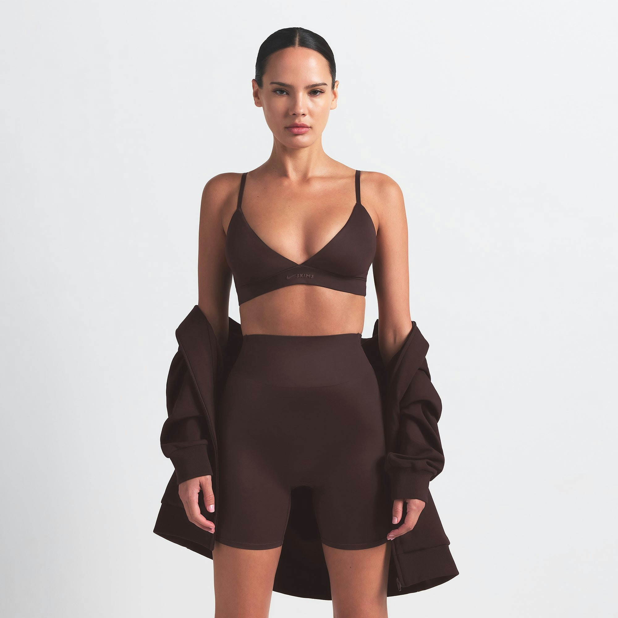 NikeSKIMS SHINE TRIANGLE BRA | PHOENIX ON A MODEL SIDE VIEW