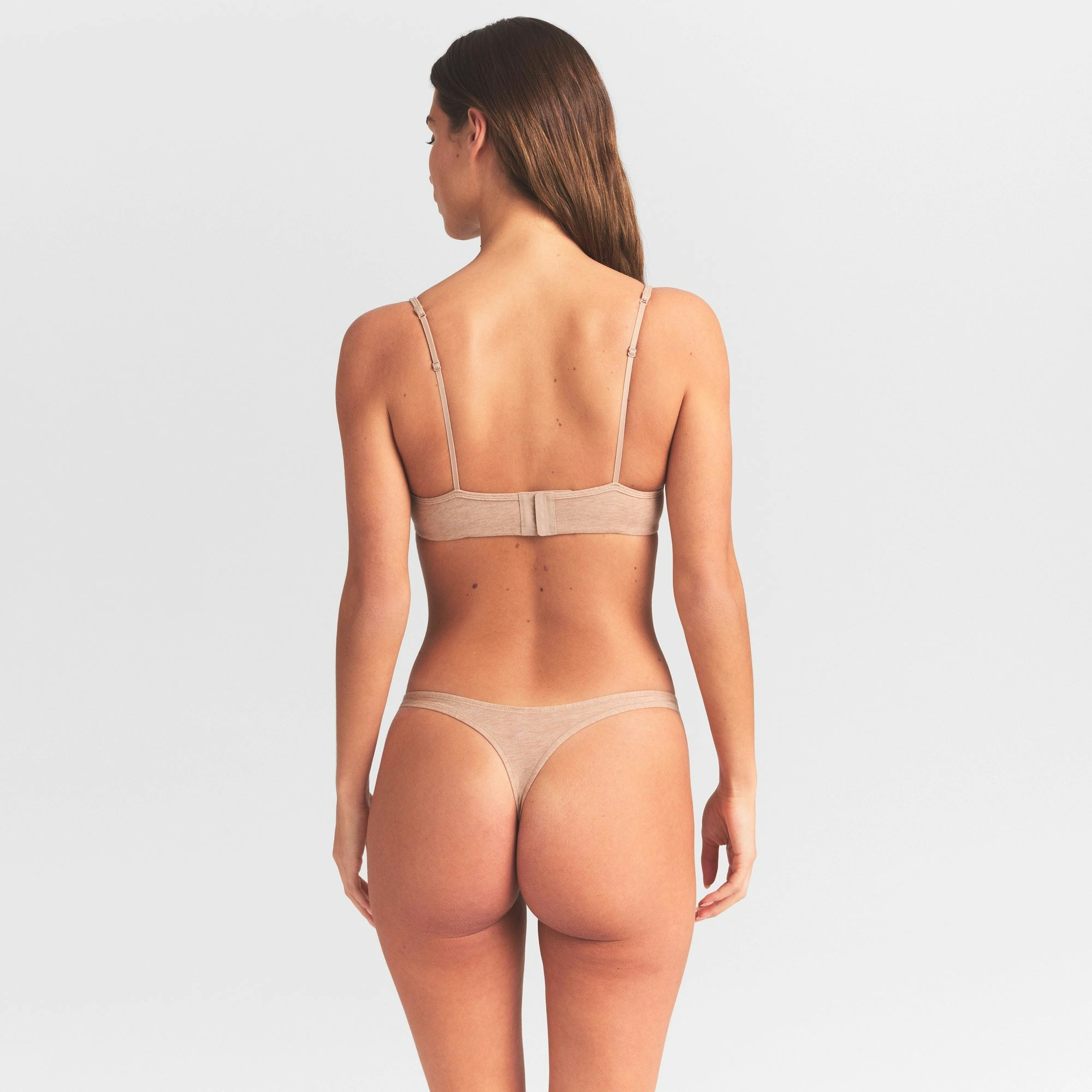 EVERYDAY COTTON UNLINED DEMI BRA | CLAY HEATHER ON A MODEL SIDE VIEW @ | FOCUS: 0.0, 1.0, 0.9