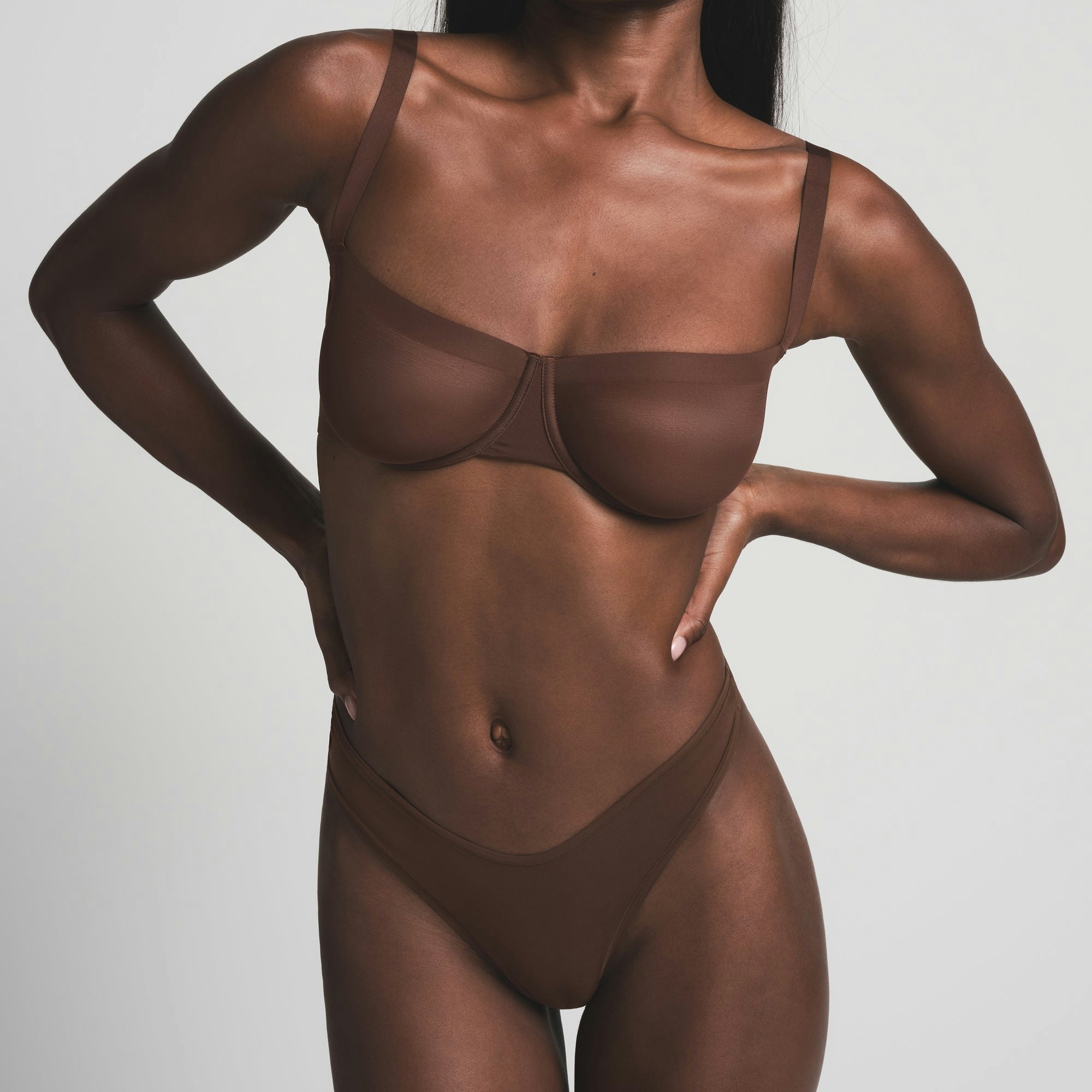 NO SHOW UNLINED BALCONETTE BRA | COCOA ON A MODEL FRONT VIEW | FOCUS: 0.0, 1.0, 0.9