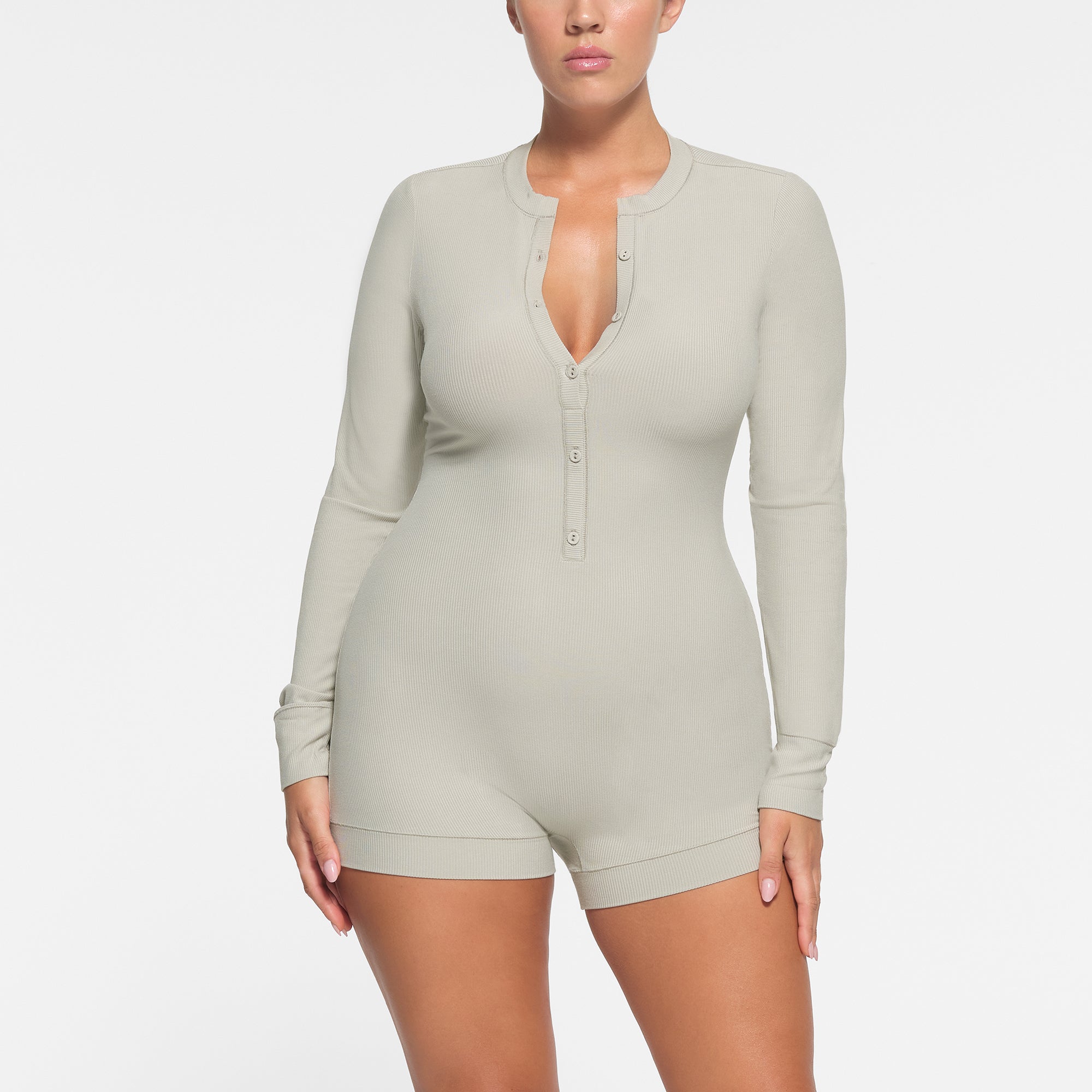 SKIMS Soft newest Lounge Ribbed Henley Onesie Romper