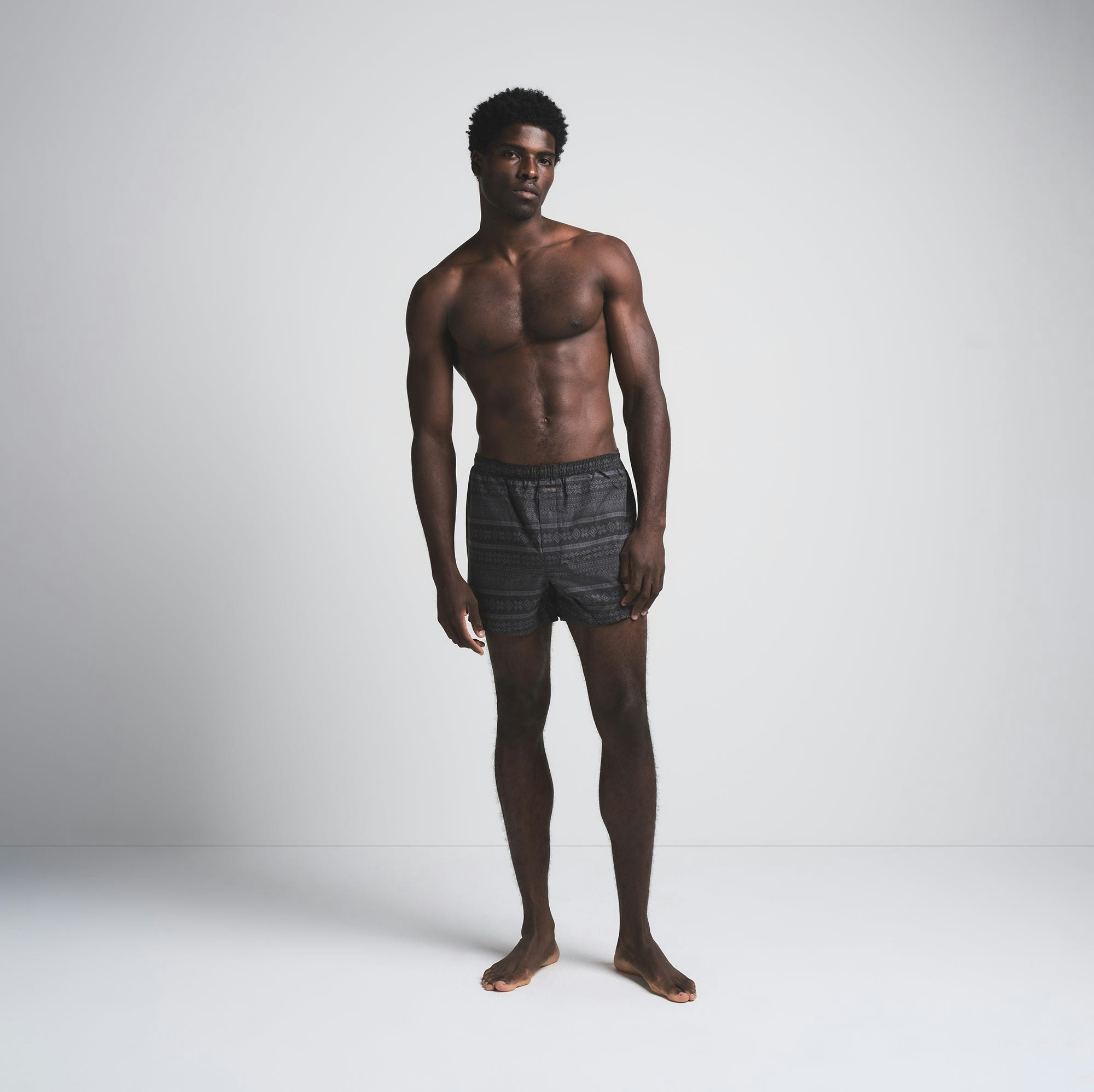 COTTON POPLIN MENS BOXER 3-PACK | ONYX ASH FAIR ISLE ON A MODEL FRONT VIEW
