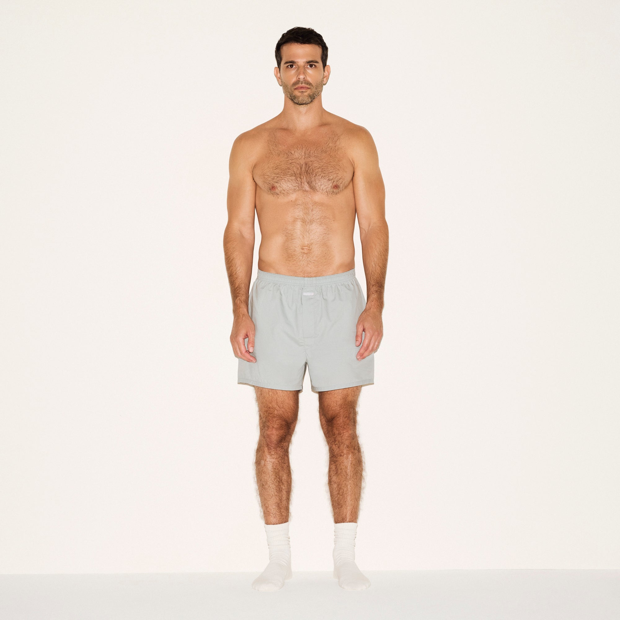 COTTON POPLIN MENS BOXER | MERCURY ON A MODEL FRONT VIEW | FOCUS: 0.0, 1.0, 0.9 | FOCUS: 0.9, 0.1, 0.7
