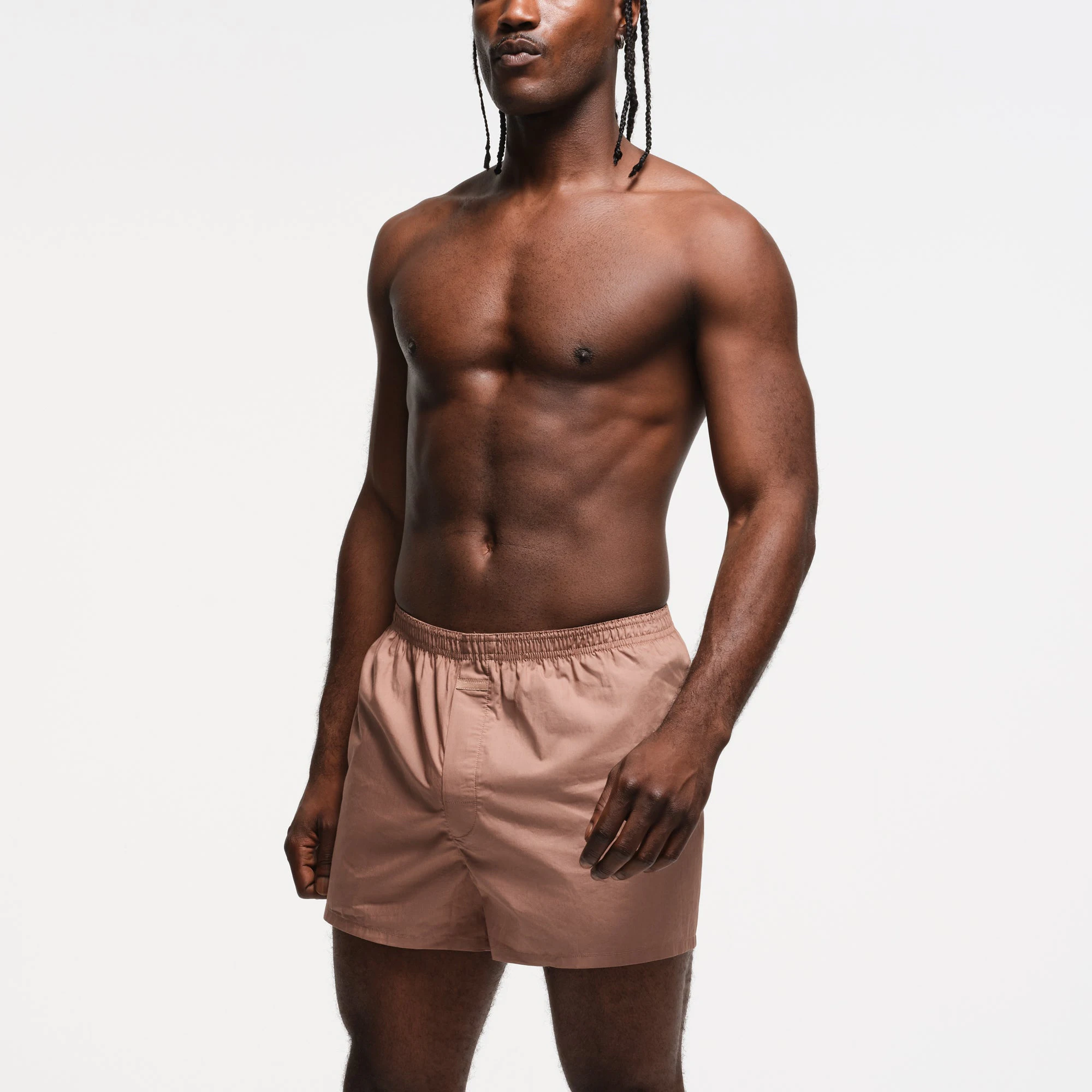 COTTON POPLIN MENS BOXER | SIENNA ON A MODEL SIDE VIEW