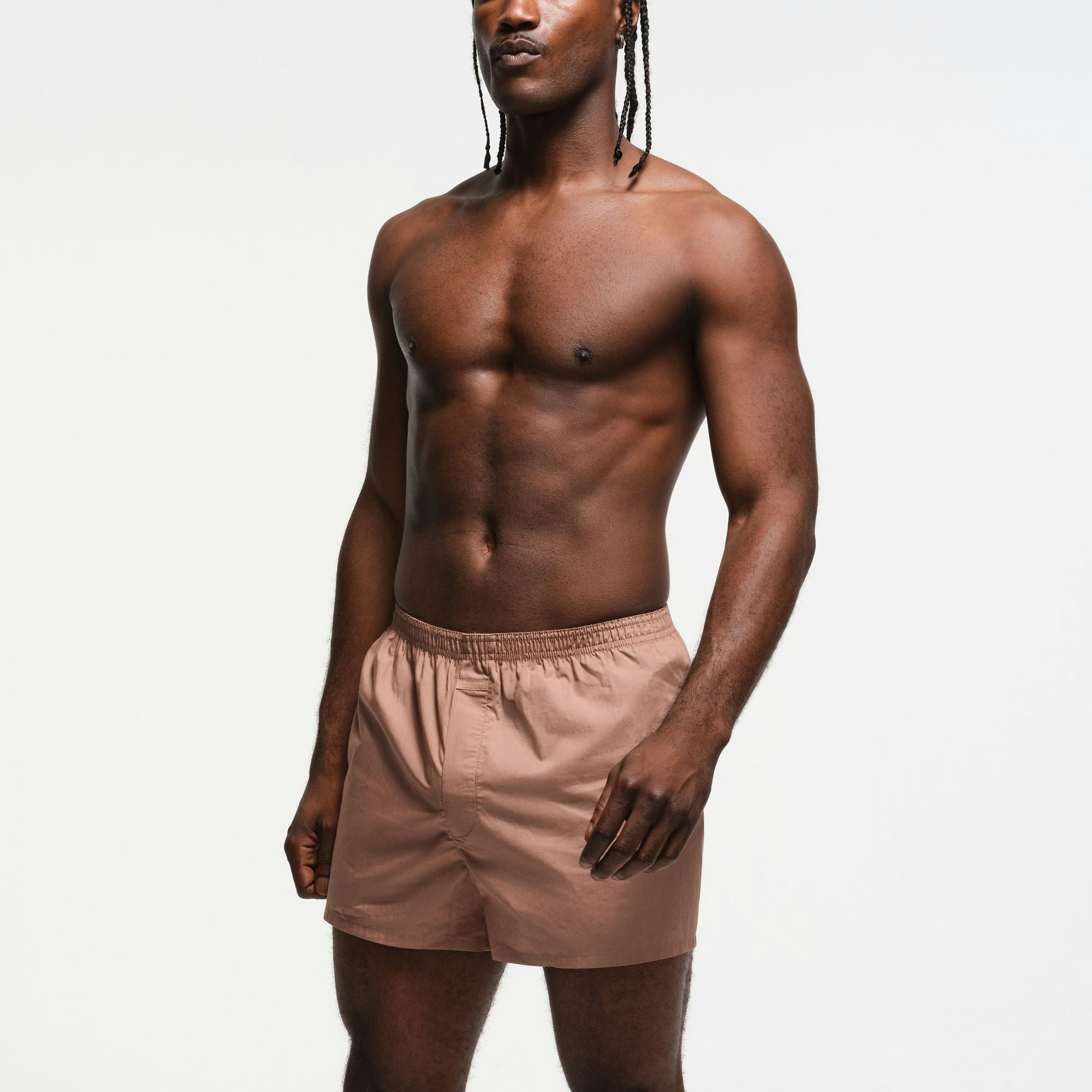 COTTON POPLIN MENS BOXER | SIENNA ON A MODEL SIDE VIEW