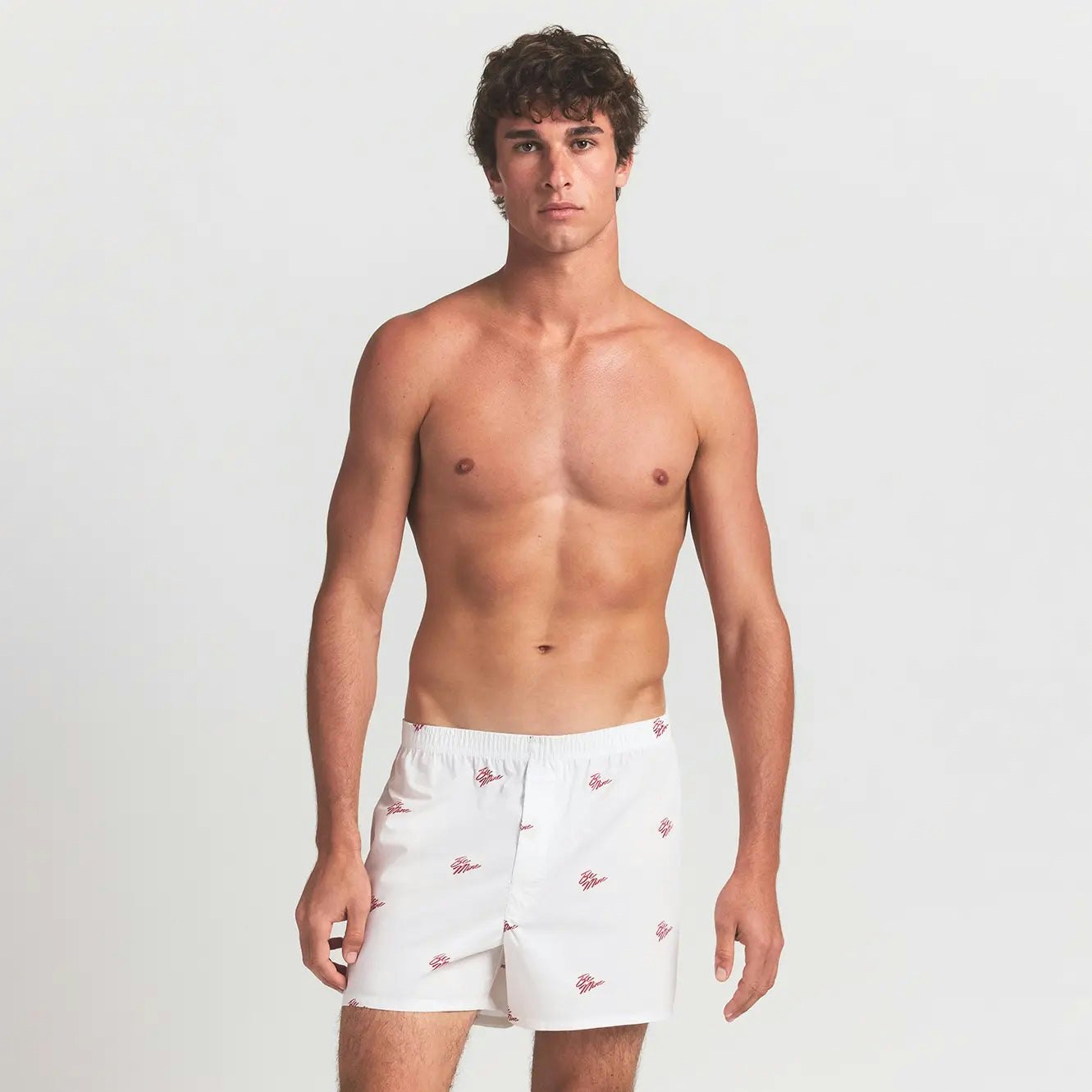 COTTON POPLIN MENS BOXER | CHALK BE MINE ON A MODEL FRONT VIEW @ | FOCUS: 0.0, 1.0, 0.9