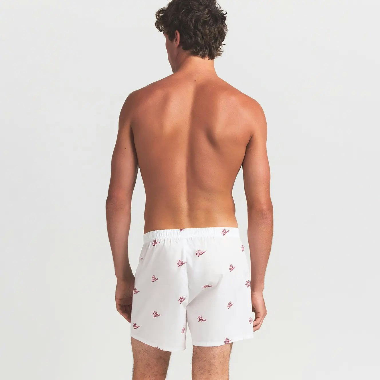 COTTON POPLIN MENS BOXER | CHALK BE MINE ON A MODEL BACK VIEW @ | FOCUS: 0.0, 1.0, 0.9
