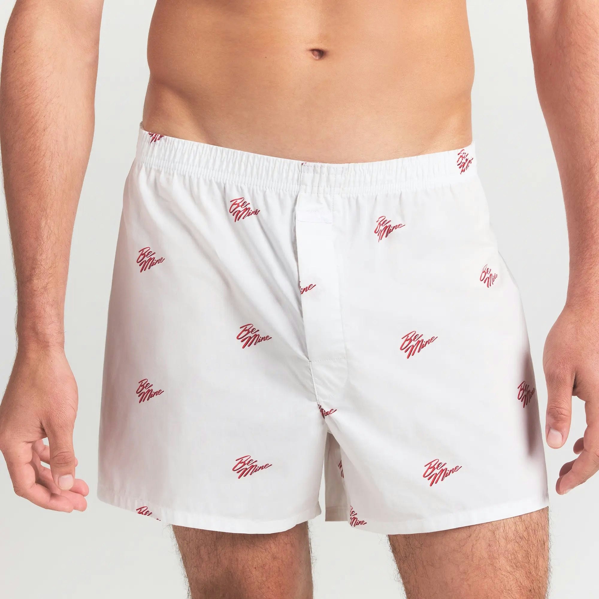 COTTON POPLIN MENS BOXER | CHALK BE MINE ON A MODEL FRONT VIEW @ | FOCUS: 0.0, 1.0, 0.9