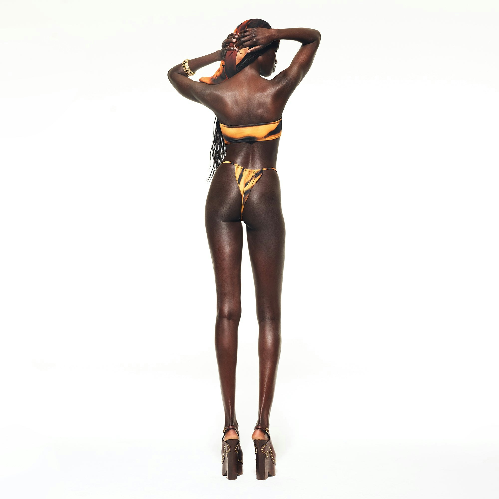 ROBERTO CAVALLI X SKIMS MICRO BANDEAU BIKINI TOP | TIGER FACE PRINT ON A MODEL BACK VIEW | FOCUS: 0.0, 1.0, 0.9