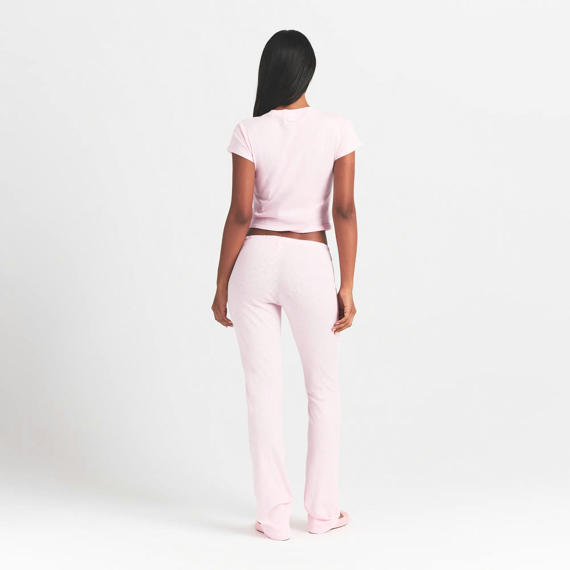 WORN IN JERSEY HEART STRAIGHT LEG PANT | BABY PINK ON A MODEL BACK VIEW @ | FOCUS: 0.0, 1.0, 0.9