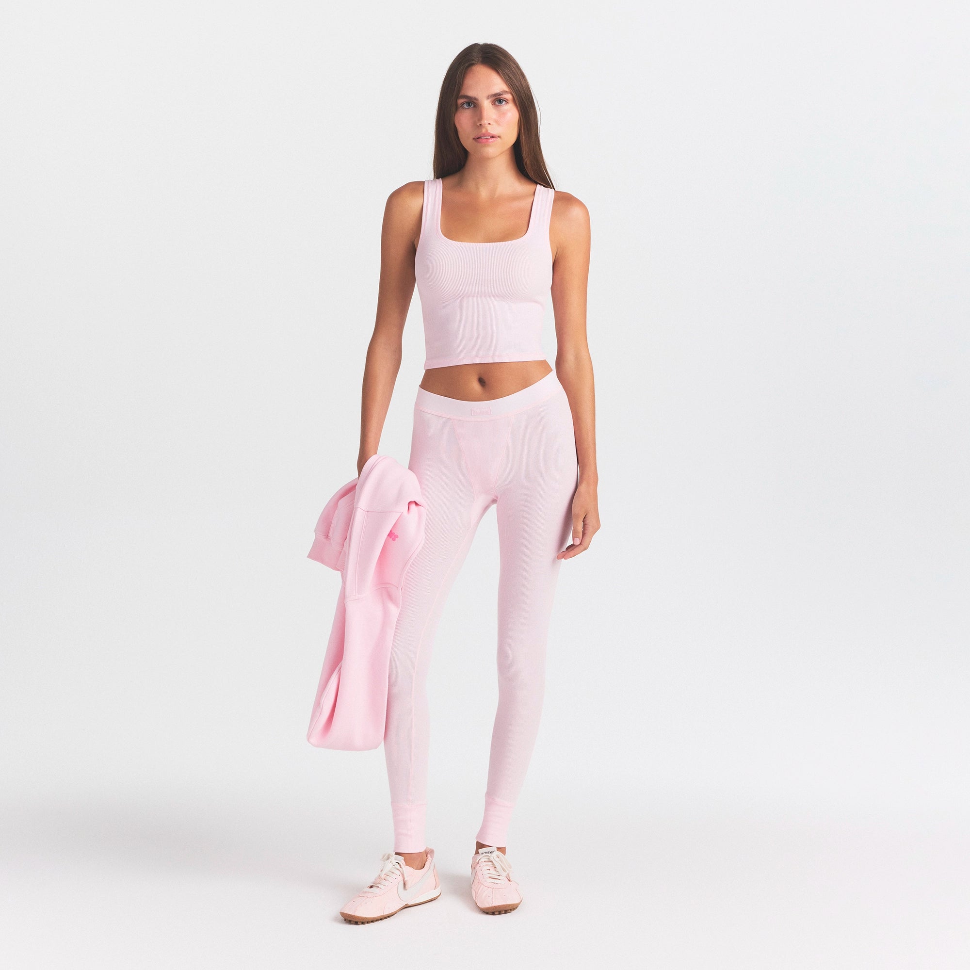 COTTON RIB MID RISE LEGGING | CHERRY BLOSSOM ON A MODEL FRONT VIEW