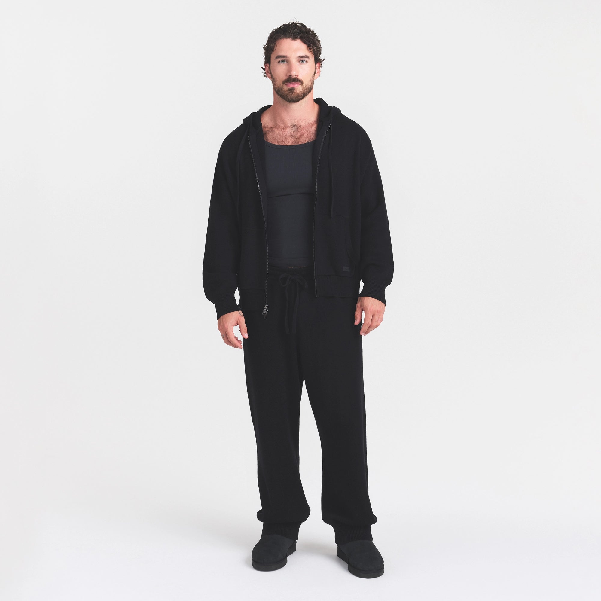 COTTON KNIT MENS STRAIGHT LEG JOGGER | ONYX ON A MODEL FRONT VIEW @ | FOCUS: 0.0, 1.0, 0.9