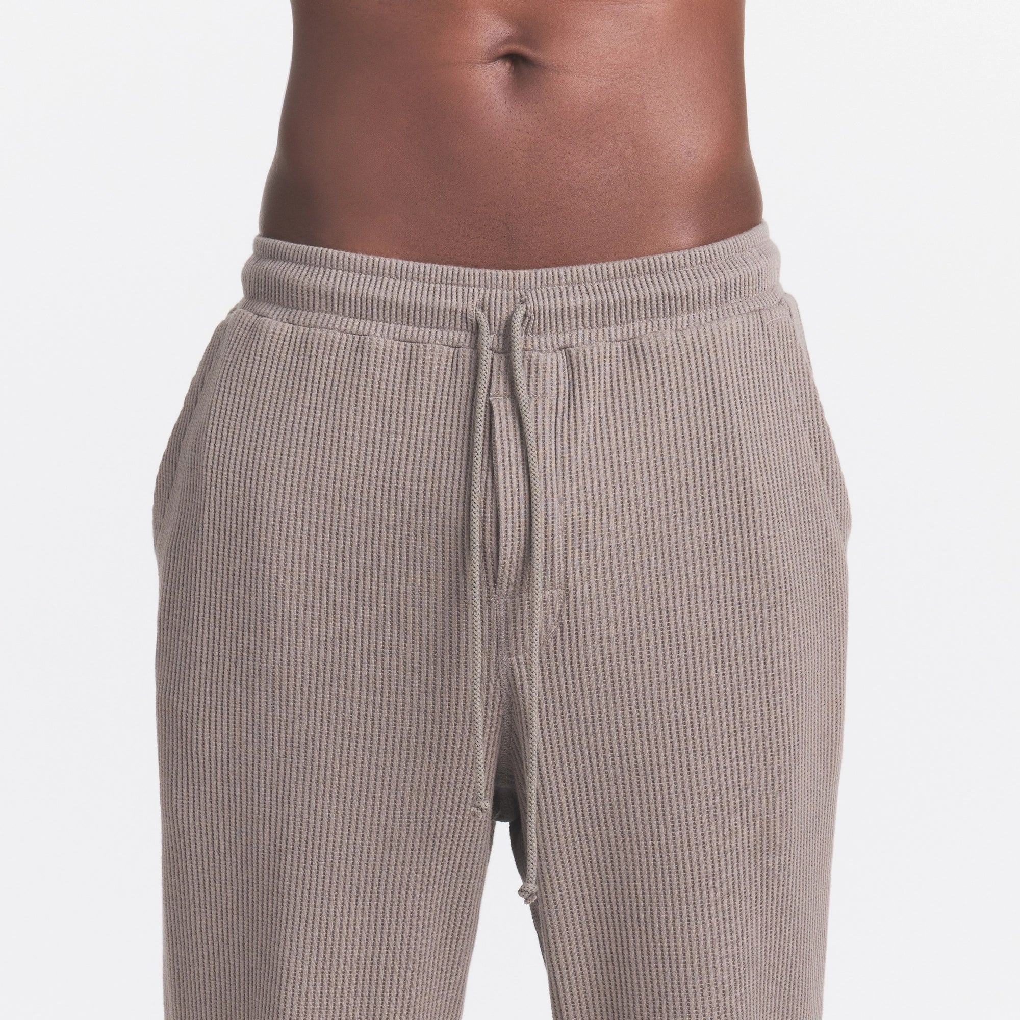 WAFFLE MENS STRAIGHT LEG PANT | MINK ON A MODEL FRONT VIEW @ | FOCUS: 0.0, 1.0, 0.