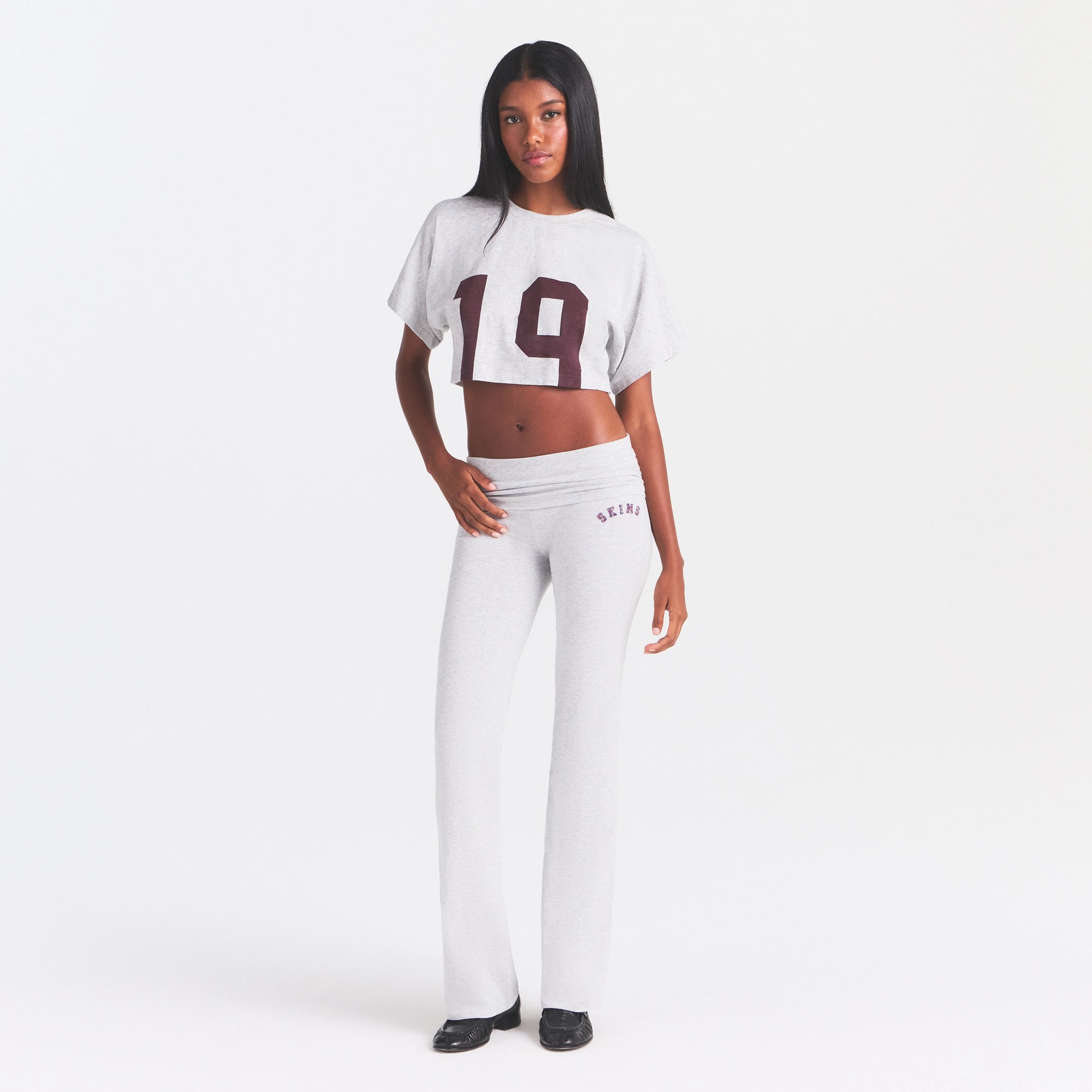 COTTON JERSEY LOGO FOLDOVER PANT | LHG ARCHED SKIMS PLAID & LAYS FLAT ON A WHITE BACKGROUND | FLT