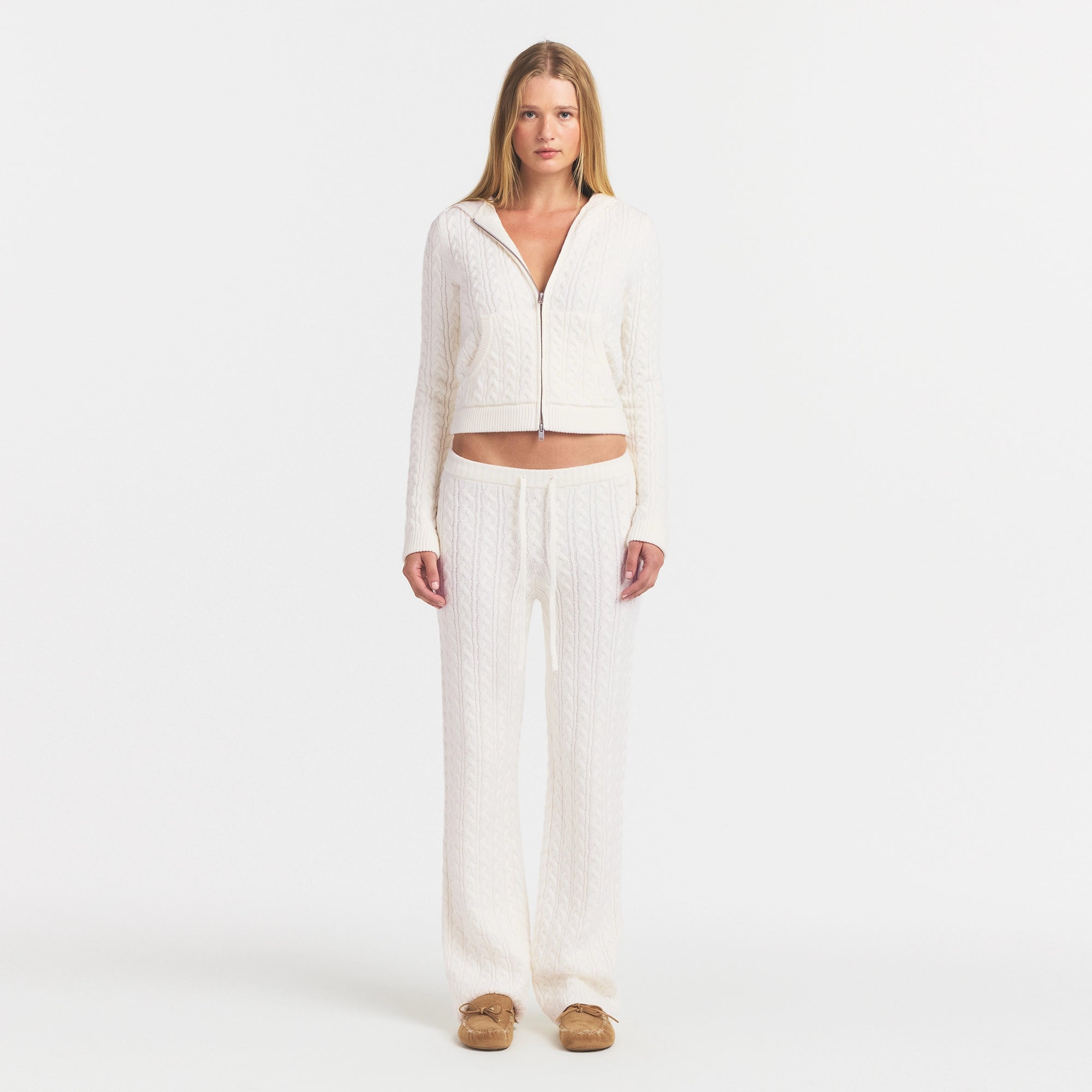 SWEATER KNIT STRAIGHT LEG PANT | IVORY ON A MODEL FRONT VIEW @ | FOCUS: 0.0, 1.0, 0.9