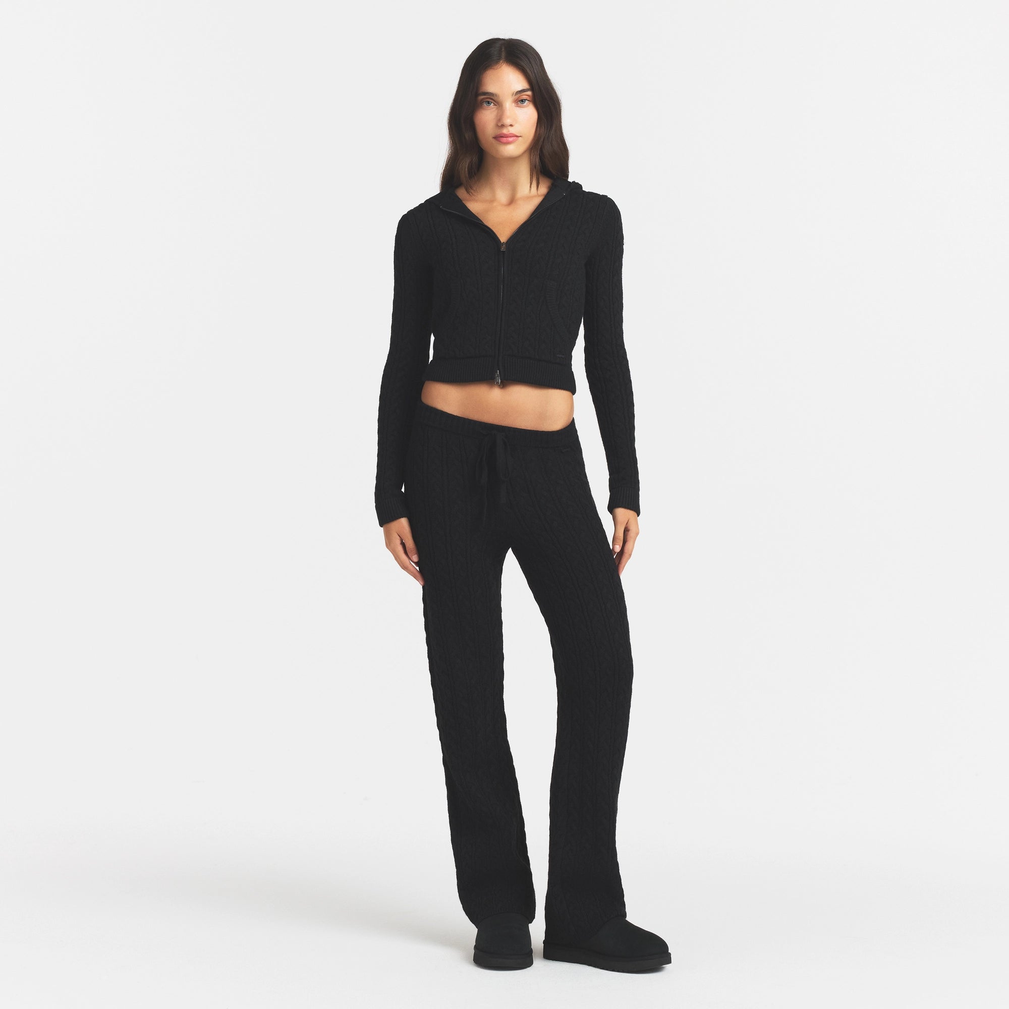 SWEATER KNIT STRAIGHT LEG PANT | ONYX ON A MODEL FRONT VIEW @ | FOCUS: 0.0, 1.0, 0.9