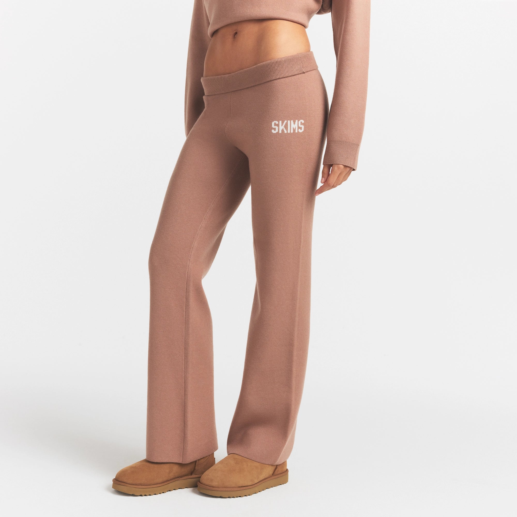 SWEATER KNIT LOGO PANT | SIENNA EGRET ON A MODEL SIDE VIEW @ | FOCUS: 0.0, 1.0, 0.9
