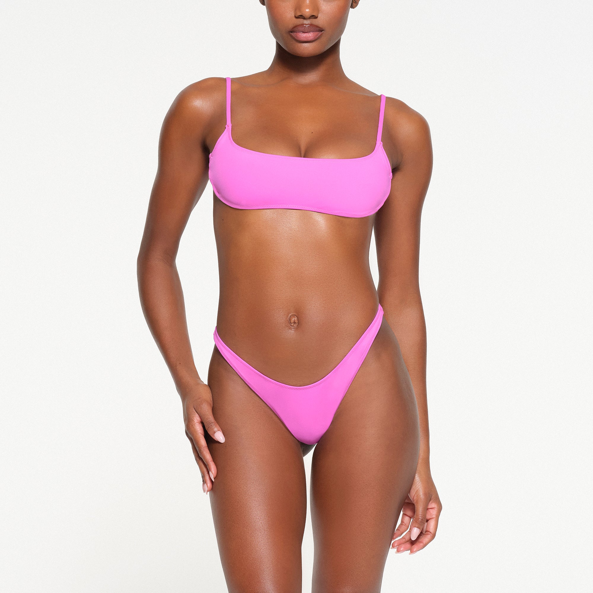 Skims Patent Faux Leather Swim Micro Tanga Bottom Onyx