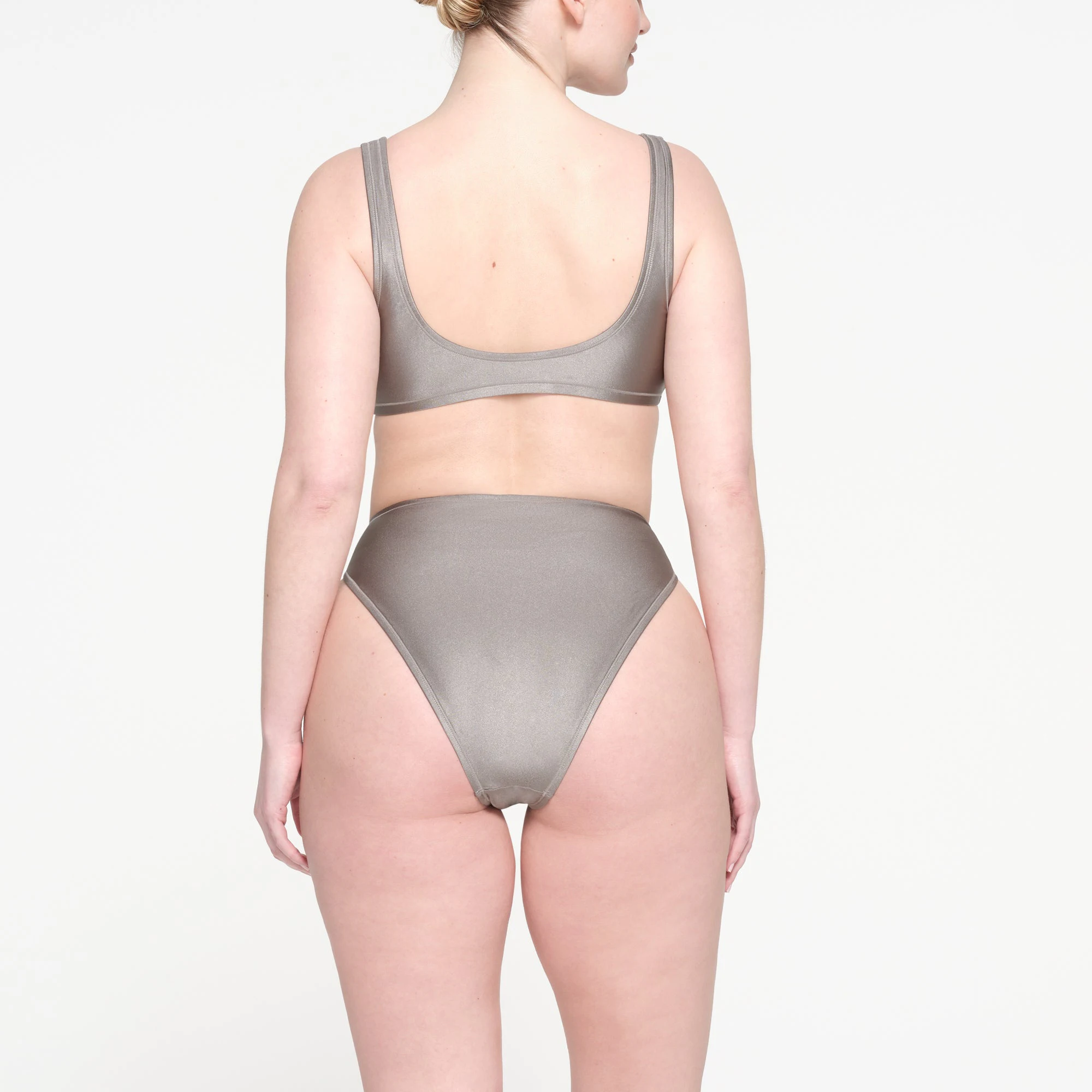 SHINE SWIM SCOOP NECK BIKINI TOP | SMOKE ON A MODEL BACK VIEW