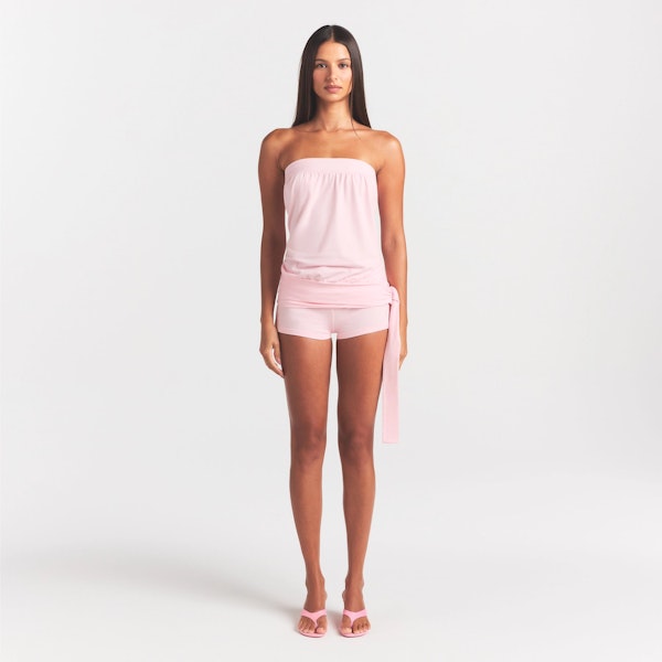 COTTON JERSEY FOLDOVER SHORT | CHERRY BLOSSOM ON A MODEL FRONT VIEW