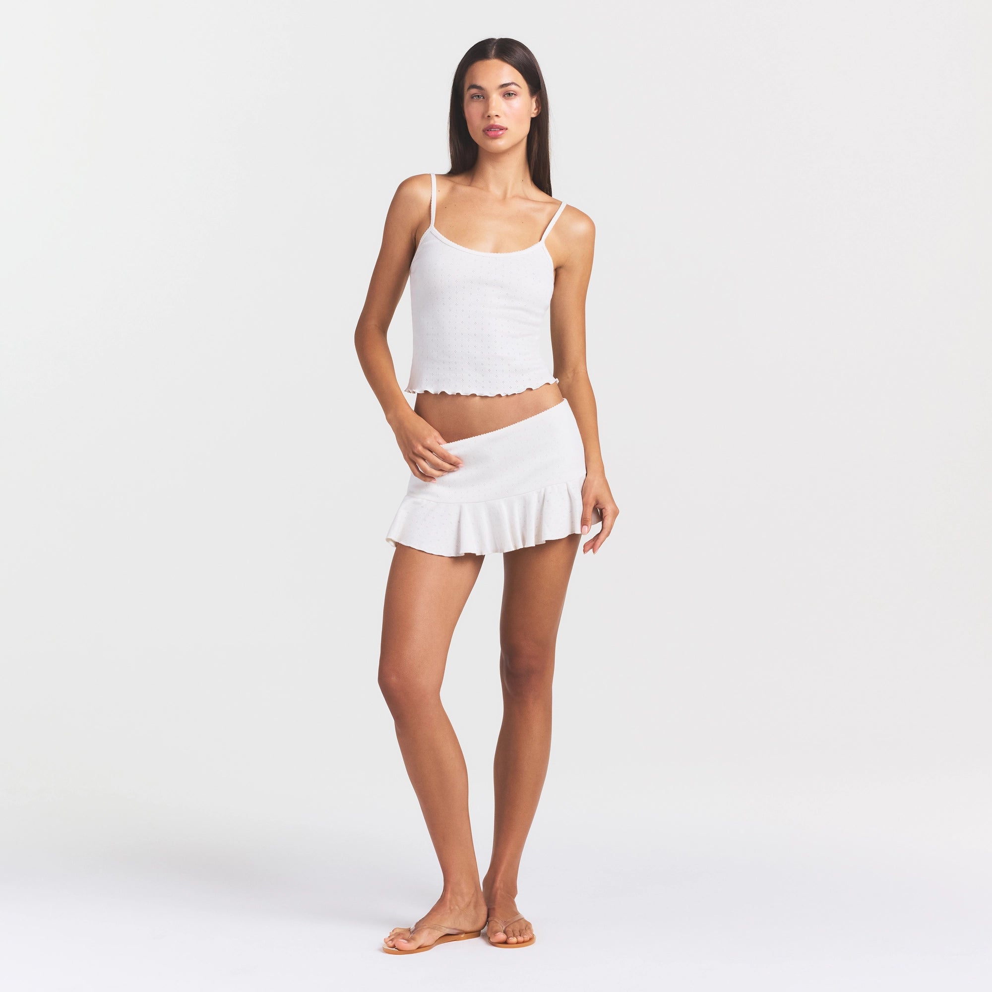 HEAVY POINTELLE MINI SKORT | MARBLE ON A MODEL FRONT VIEW