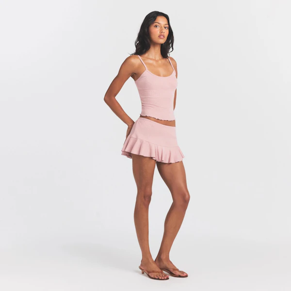 HEAVY POINTELLE MINI SKORT | MORGANITE ON A MODEL FRONT VIEW