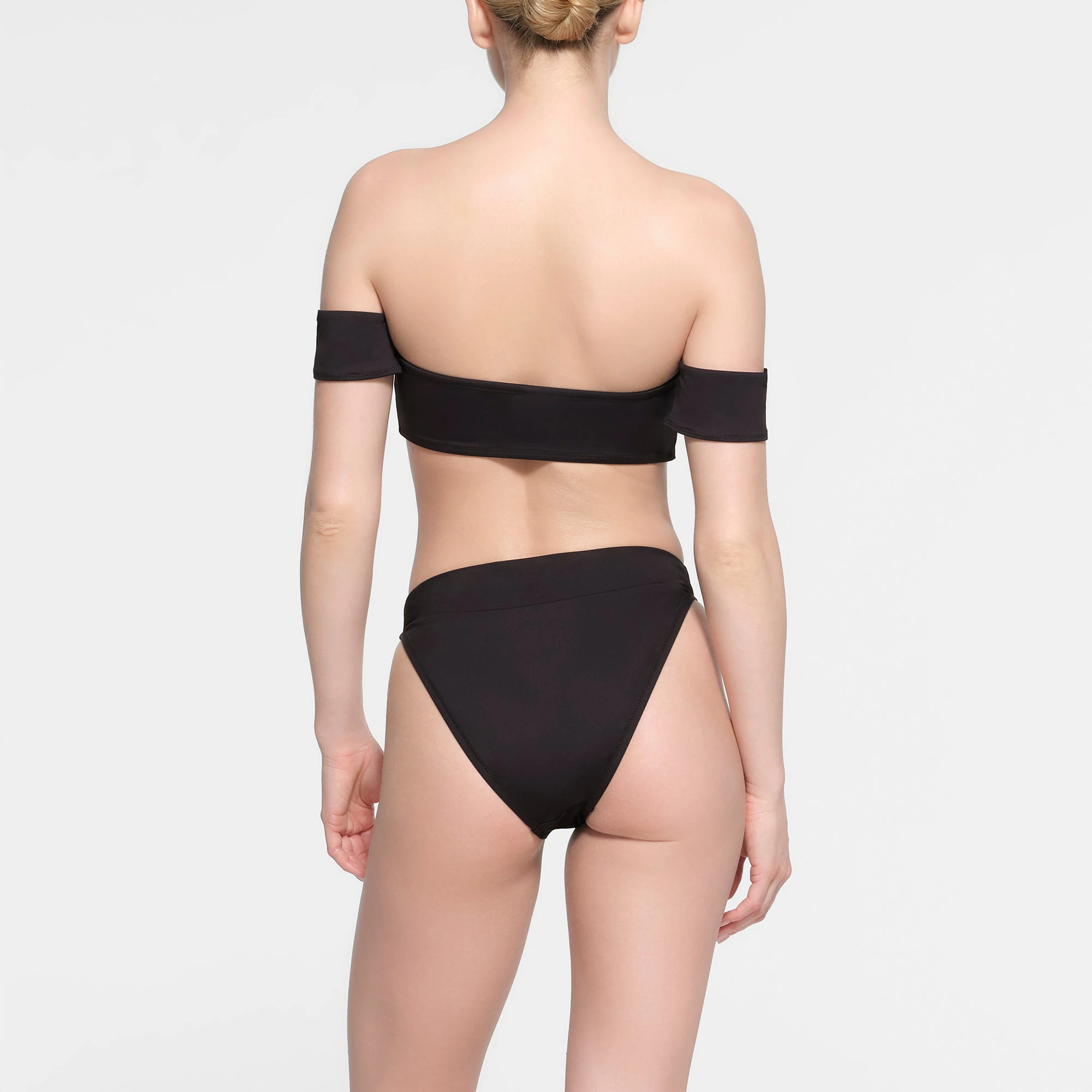 SIGNATURE SWIM OFF THE SHOULDER TOP | ONYX ON A MODEL BACK VIEW